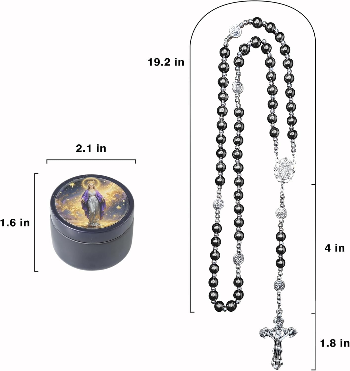 8mm Glass Pearl Rosary - Catholic Necklace for Men and Women Comes in a Metal Gift Box, First Communion Rosary Necklace as Gifts - Image 4
