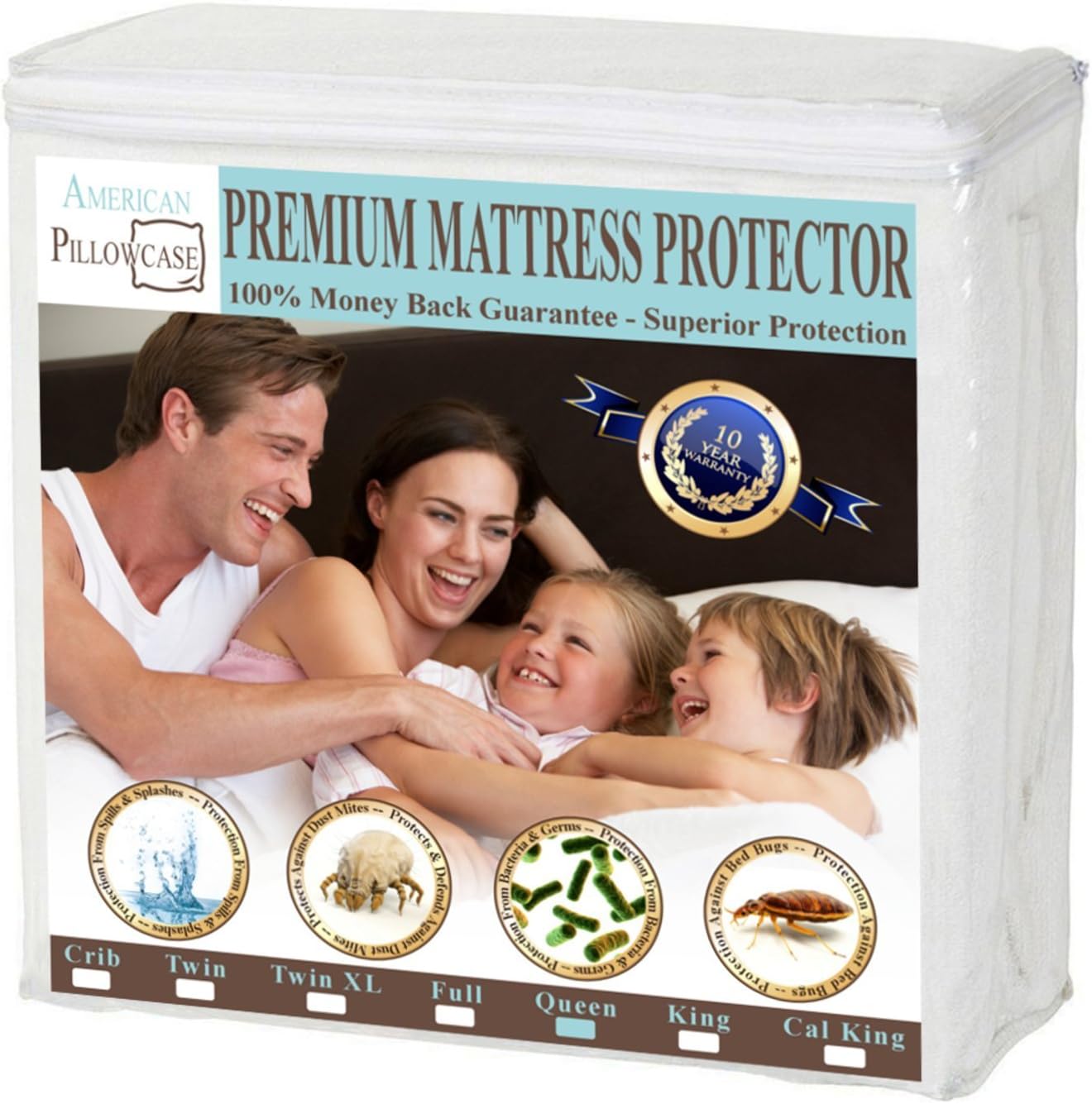 American PillowcaseCotton Mattress Protector Fitted Bedsheet Style (With Elastic) Waterproof Queen Size, White