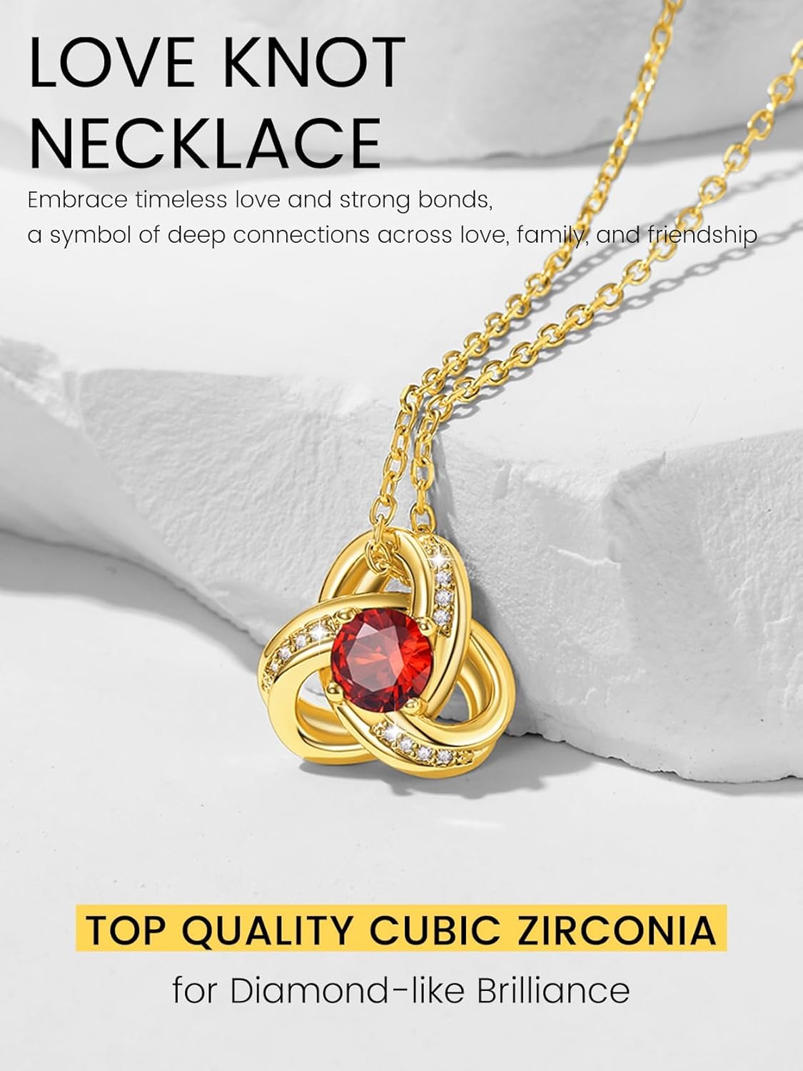 KeyStyle Love Knot Birthstone Necklace for Women, Gold Infinity Crystal Charm Birthstone Anniversary Jewelry for Her, Birthday Necklaces for Mother Wife Grandma BFF (with Gift Box) - Image 3