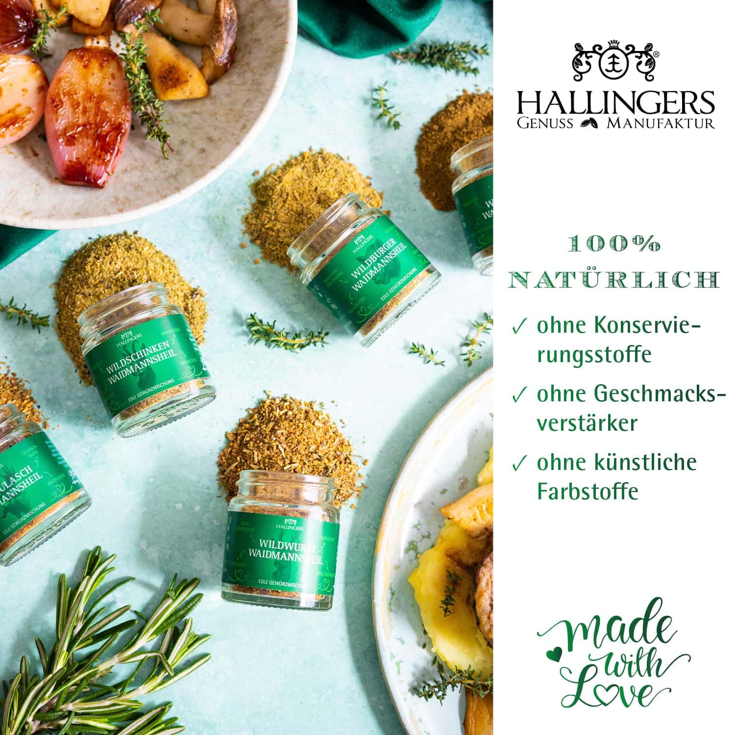 Hallingers Genuss Manufaktur Gewürz Jäger-Geschenk-Set - 5 Gewürze aus aller Welt in wertiger Geschenkbox mit Rezept-Booklet "Waidmannsheil", Jagd-Geschenkidee für Jäger