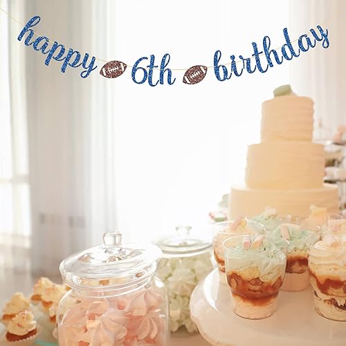 Miniatura 7 de Cartel de fútbol americano de feliz 6 cumpleaños, decoraciones de cumpleaños con temática de fútbol deportivo, suministros para fiesta de cumpleaños