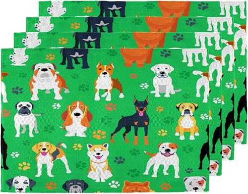 Dog Lovely Decor Placemats Set of 4 Table Mats Washable Placemat Waterproof Place Mats for Party Home Dining Table Decor 18x12 in