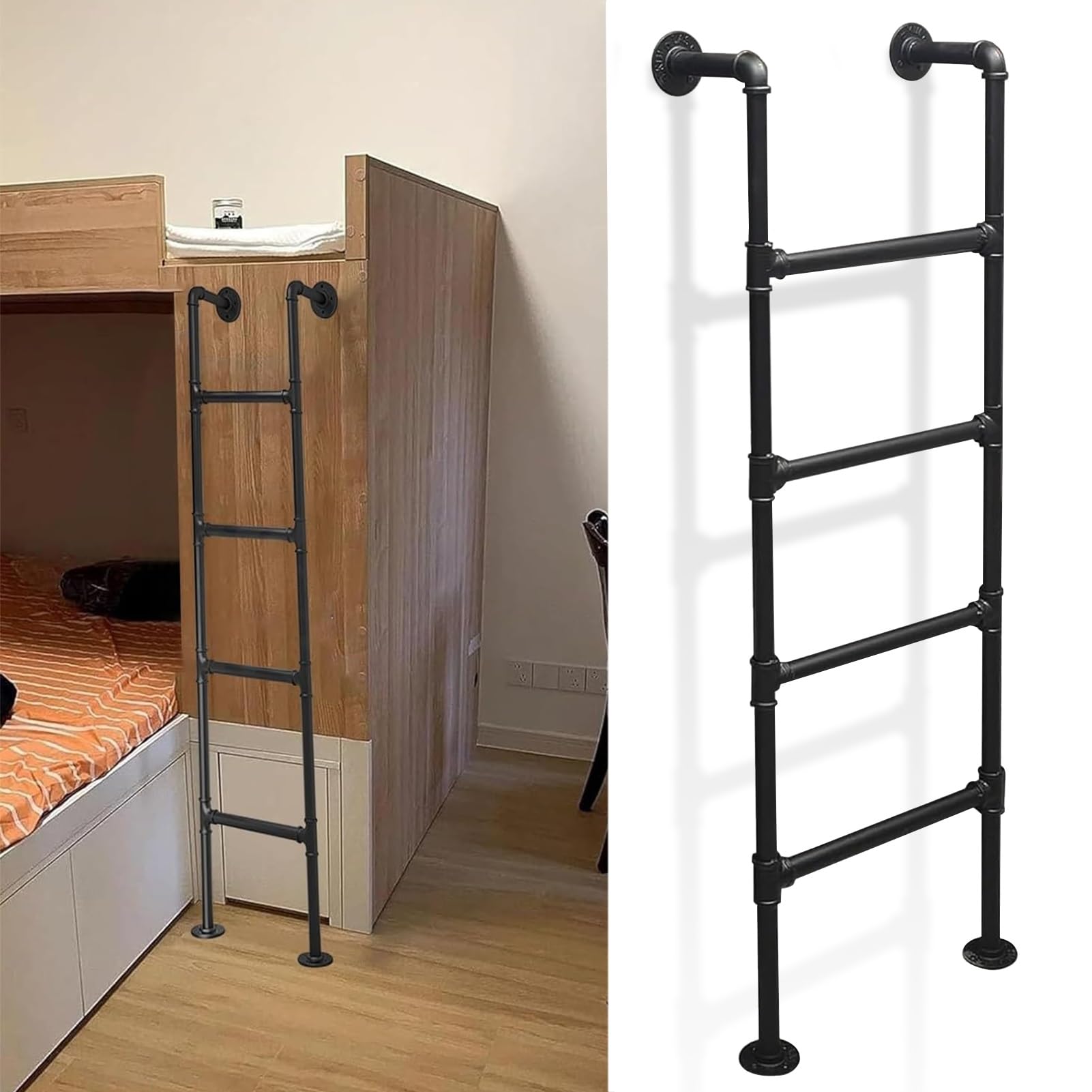 Échelle de sécurité en métal robuste noir pour mezzanine et évacuation de maison