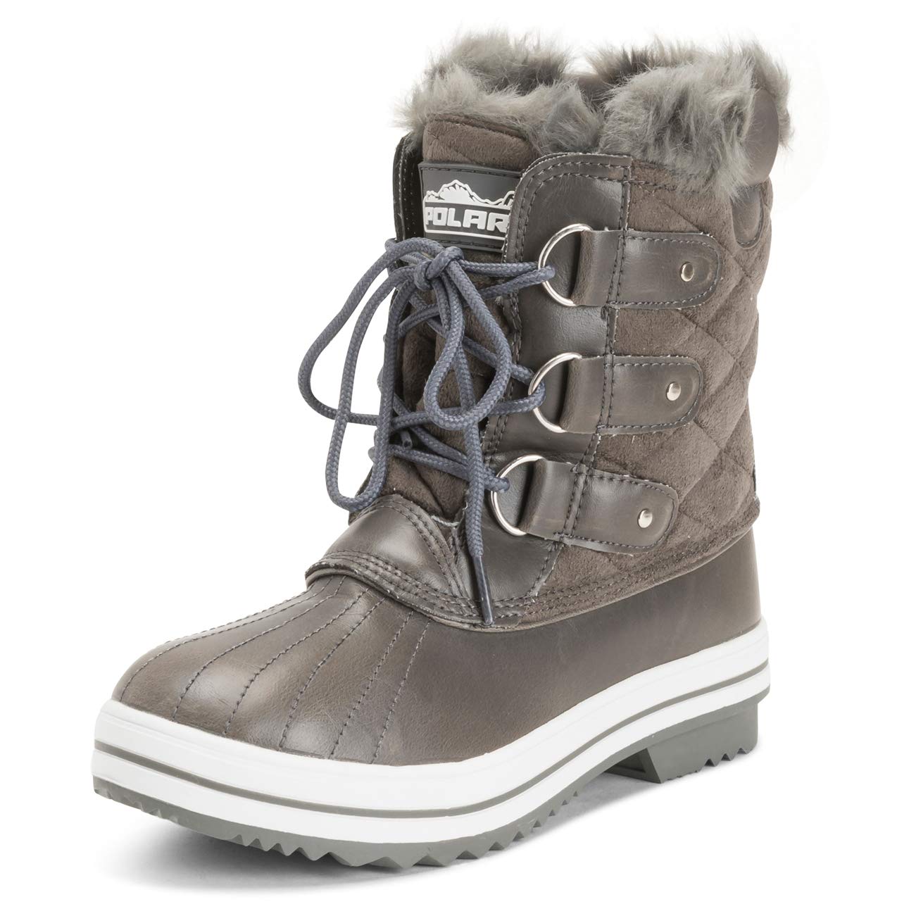 Womens Snow Boot Quilted Short Winter Snow Rain Warm Waterproof Boots, Grey  Suede,