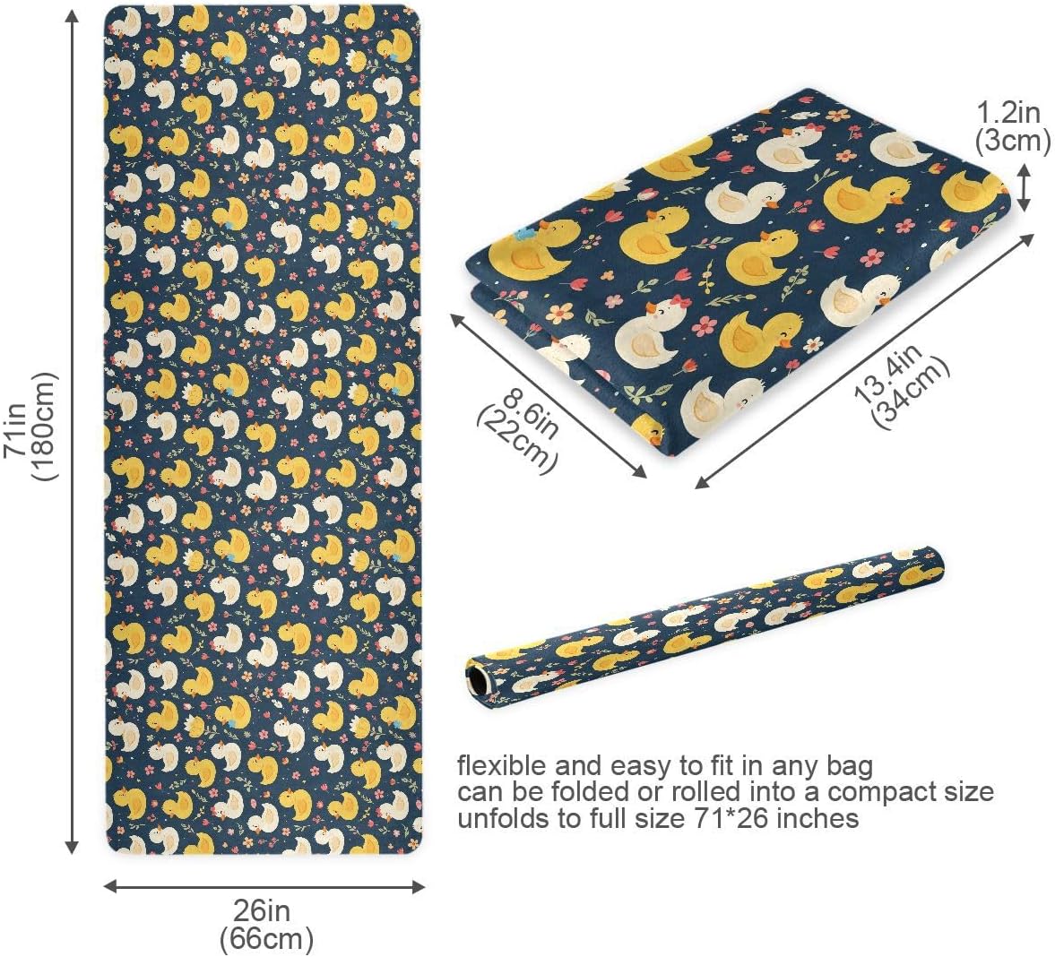 ALAZA Duck Flower Pattern Yoga Mat Non Slip Fitness Exercise Mat, Workout Mat for Yoga, Pilates and Floor Exercises