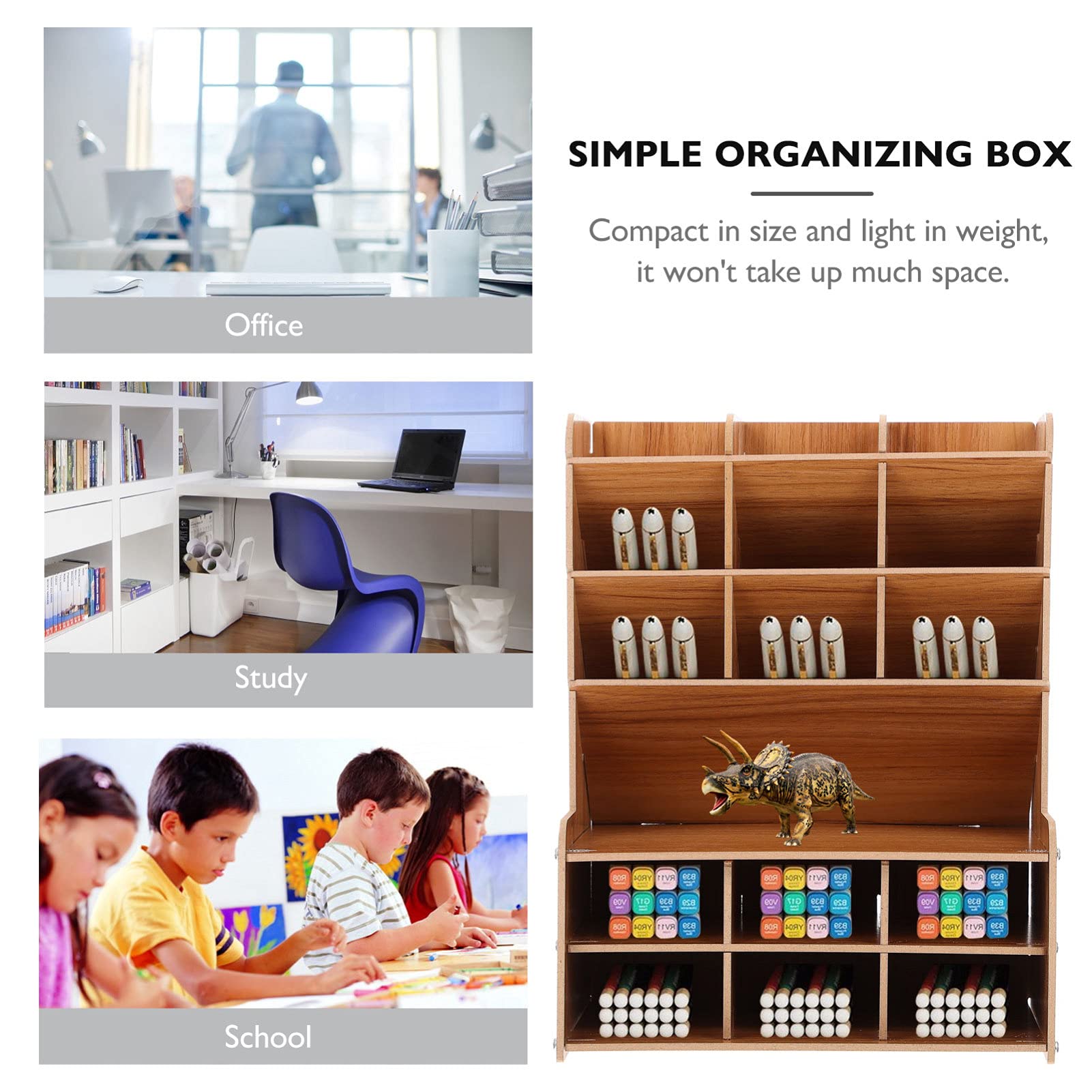 Alipis Porte-stylo de Bureau Compartimenté en Bois, Organisateur Simple