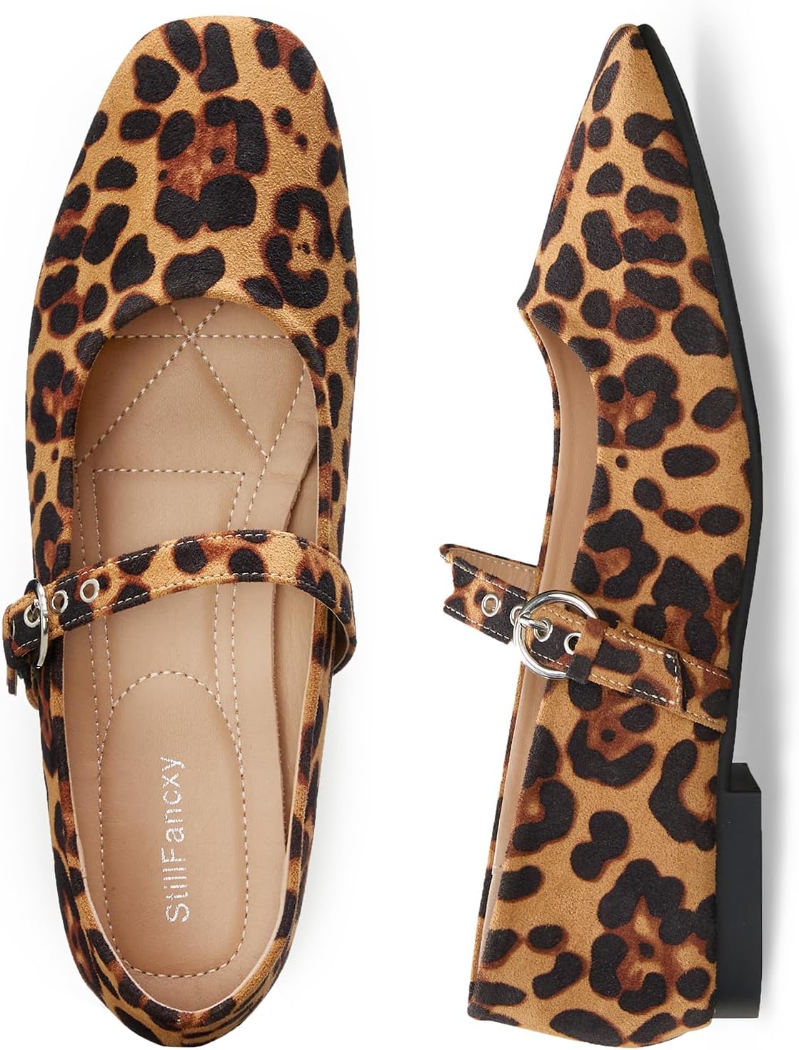 Leopard Flats for Women Mesh Ballet Flats Mary Jane Animal Print Shoes Slip On Casual Breathable Ballerina Flats