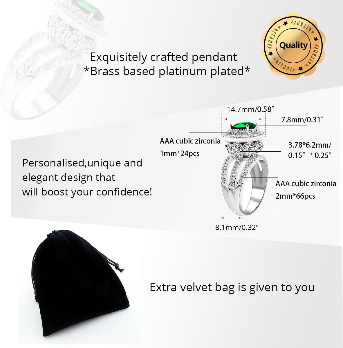 Uloveido Large Simulated Emerald Statement Halo Cocktail Ring with Green Crystal for Women Party Anniversary RJ213 - Image 6