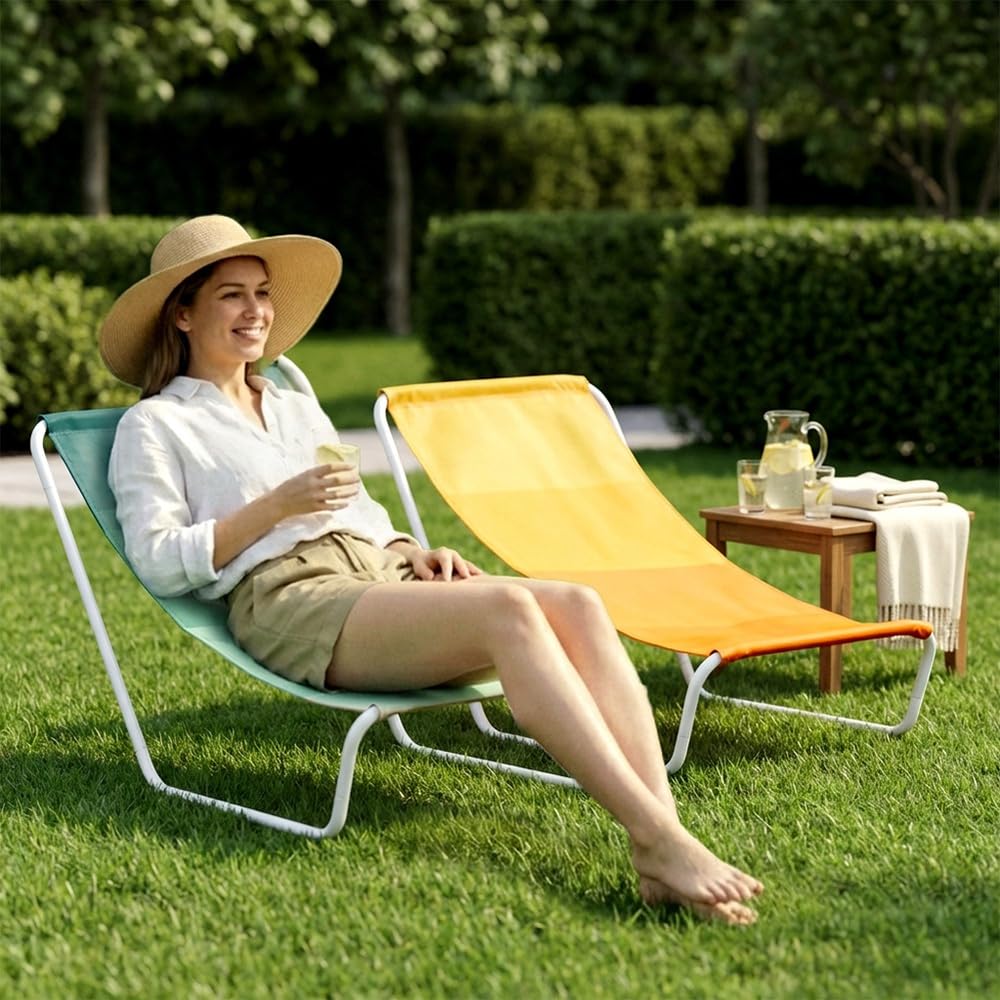 Vilde Chaise de Plage Pliable Lot de 2 | avec sac de transport Chaise de camping légère basse Jardin Balcon Terrasse Cadre en métal Siège en polyester Portable Set