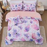 Vista 17 de A Nice Night Juego de ropa de cama con diseño de galaxia, estampado de mariposas 3D volando en el espacio, como mariposas con purpurina, juego