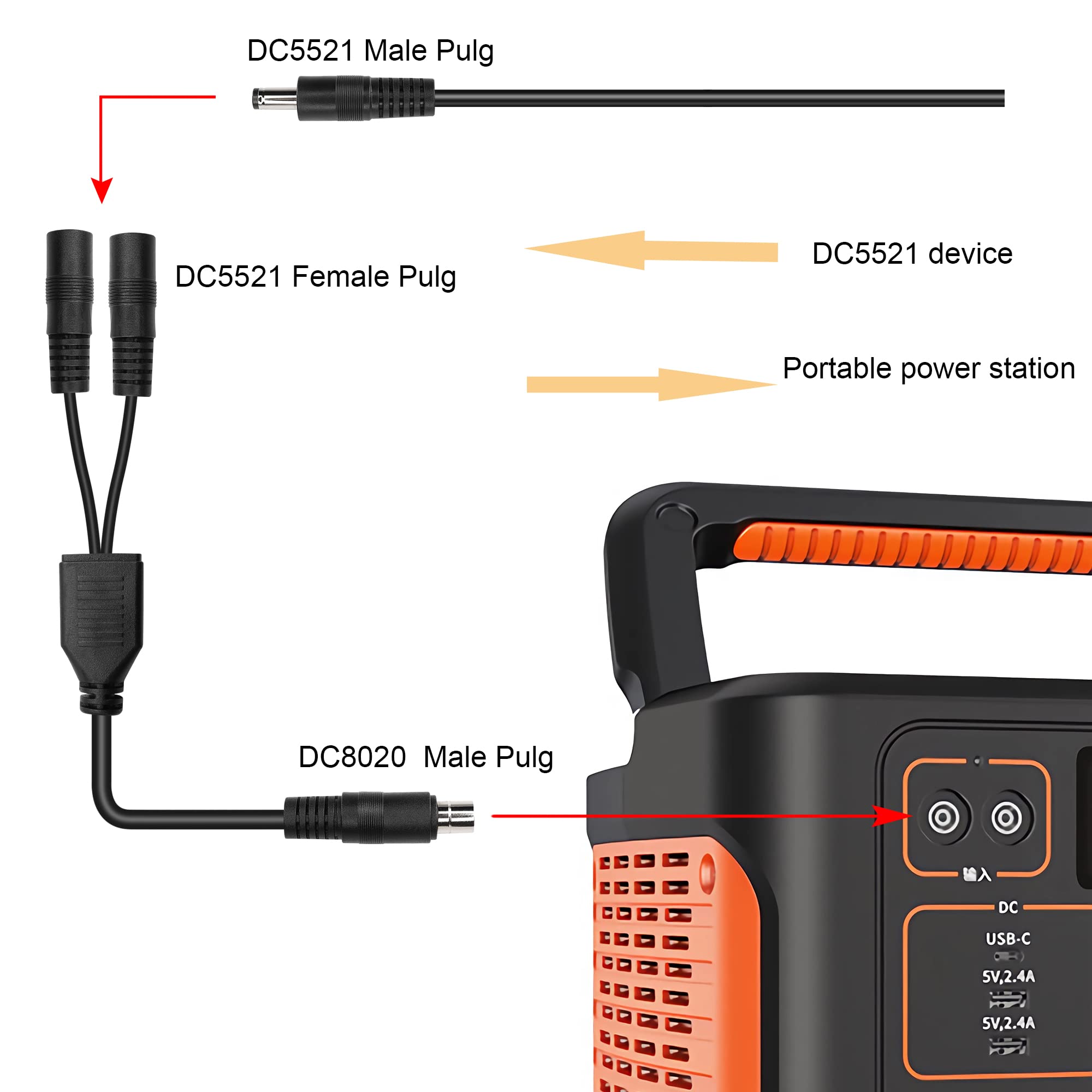 Amazon.com: GINTOOYUN DC8020 to DC5521 Extension Cable 14awg DC8