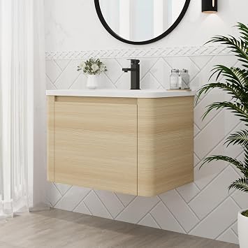 28 Inch Floating Vanity, 28" Bathroom Vanity with Sink,Modern Bathroom Vanity with Single Sink Combo,Wall Mounted Cabinet Set,Plywood Cabinet Set with Soft-Close Function,Light Wood Tone