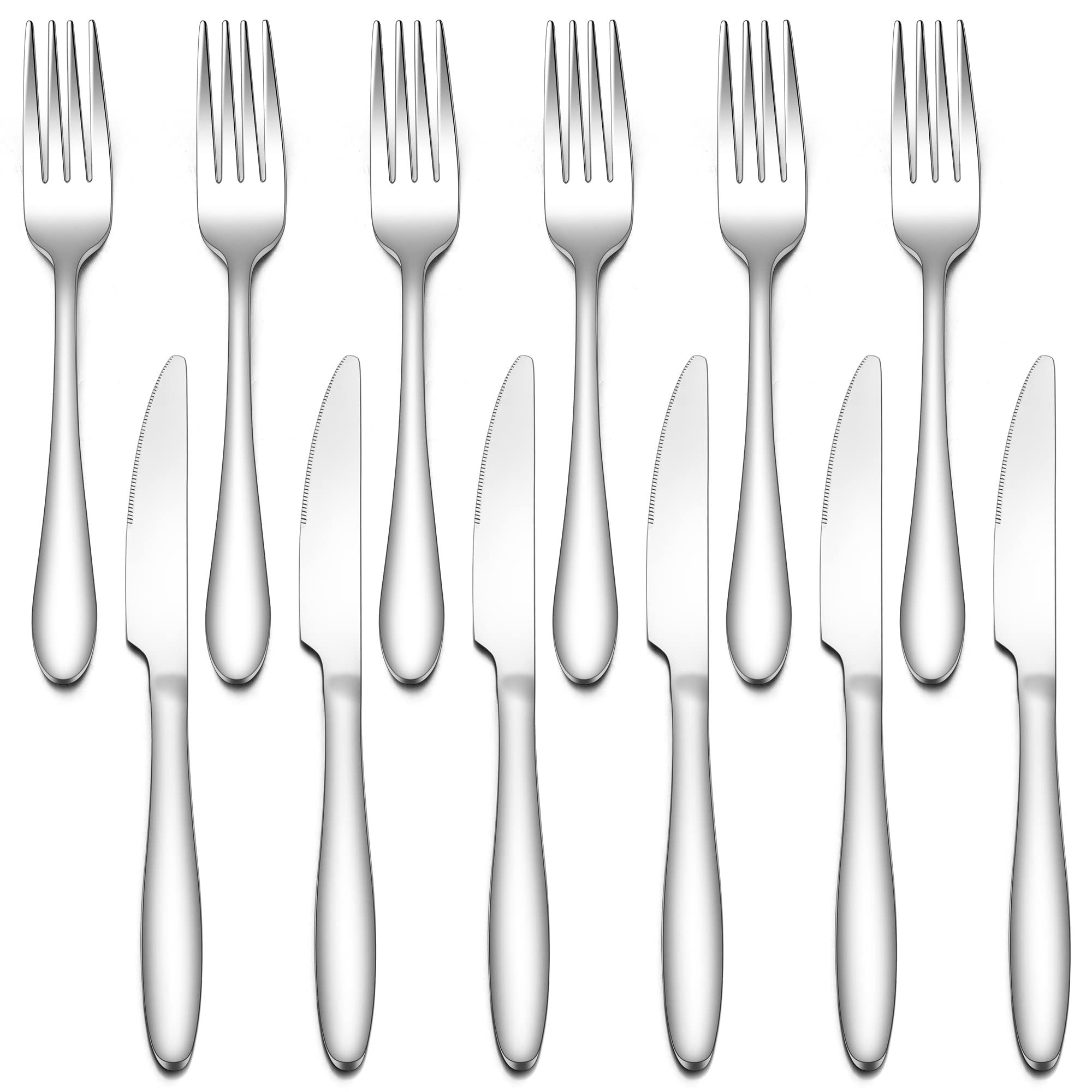 Herogo Set di posate da bistecca, 12 pezzi, coltello da bistecca e forchetta da bistecca per 6 persone, elegante set di coltelli da tavola per casa, feste, ristorante