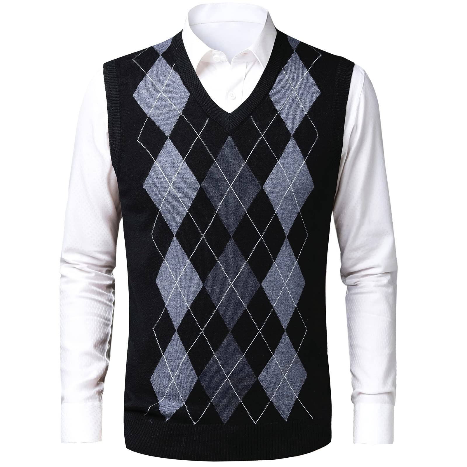 OlyljpinZ Mens Argyle Sweater Vest V-Neck Business Knitwear
