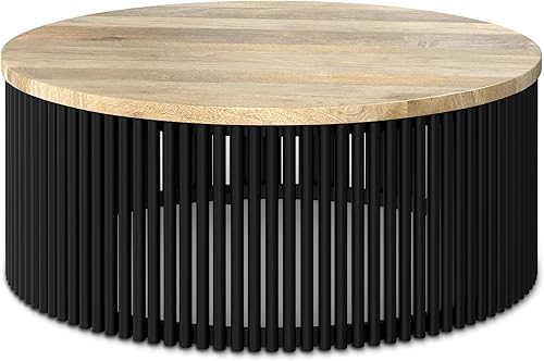 Miniatura 19 de SIMPLIHOME Demy Mesa auxiliar de metal y madera, mesa auxiliar redonda de metal sólido de 18 pulgadas de ancho en color natural y negro, mesa