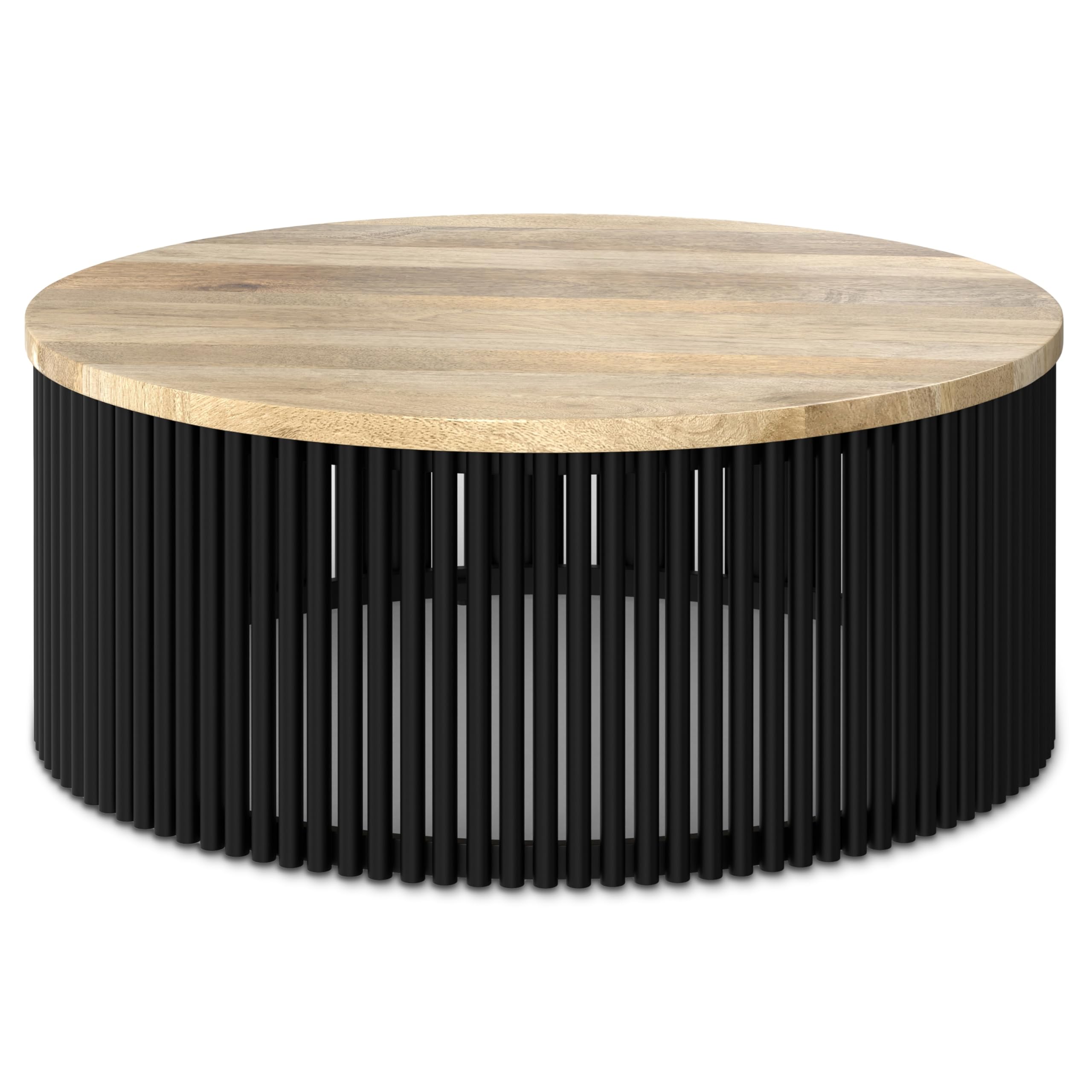 SIMPLIHOME Demy Coffee Table - 35 inch Wide Solid Wood Industrial Contemporary Round Cocktail Table in Natural and