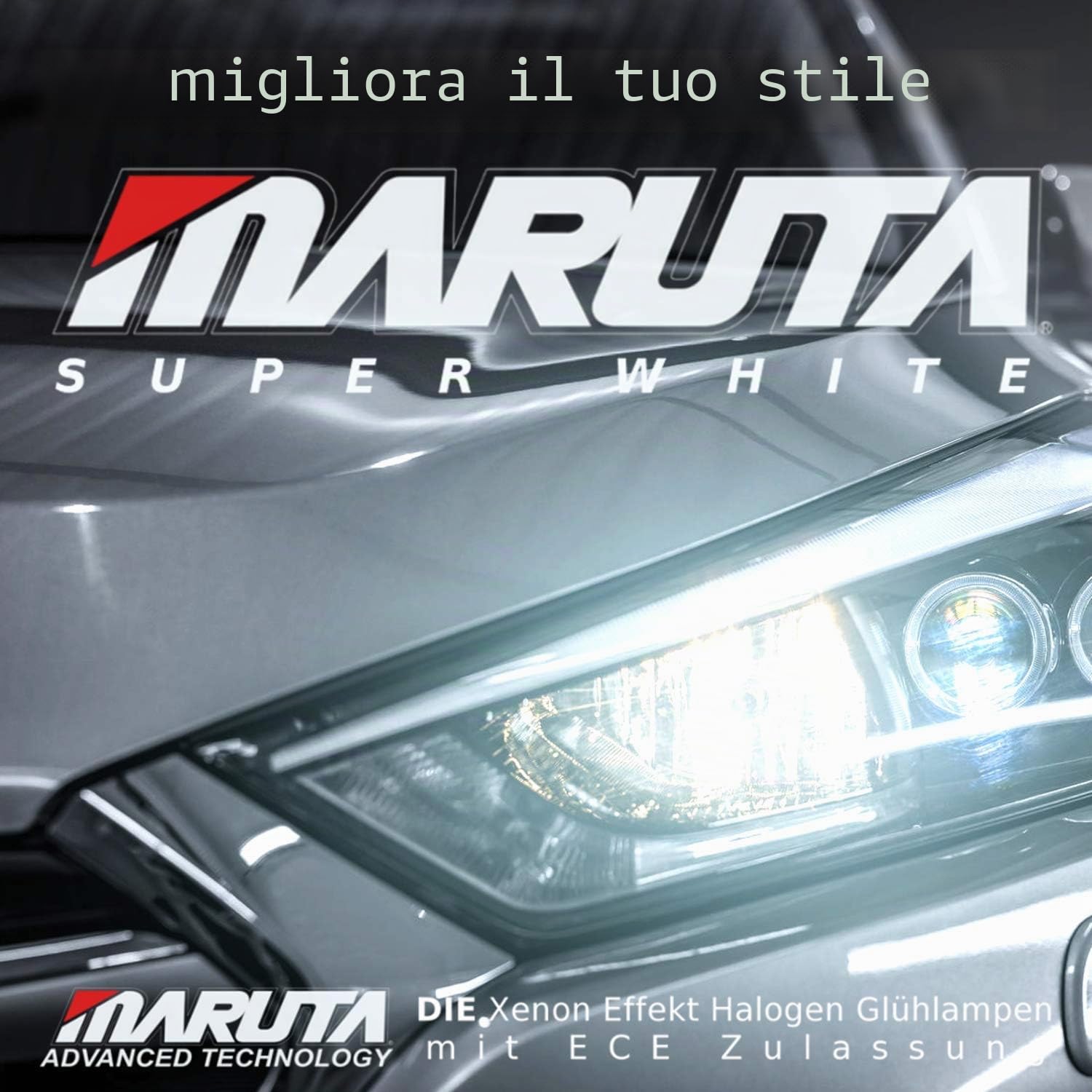 MARUTA Super White H15 - Lampadina alogena da 55/15 W, per abbaglianti e luci di marcia diurna, effetto xeno 5500 K, resistente allo xeno, vetro al quarzo, omologata ECE