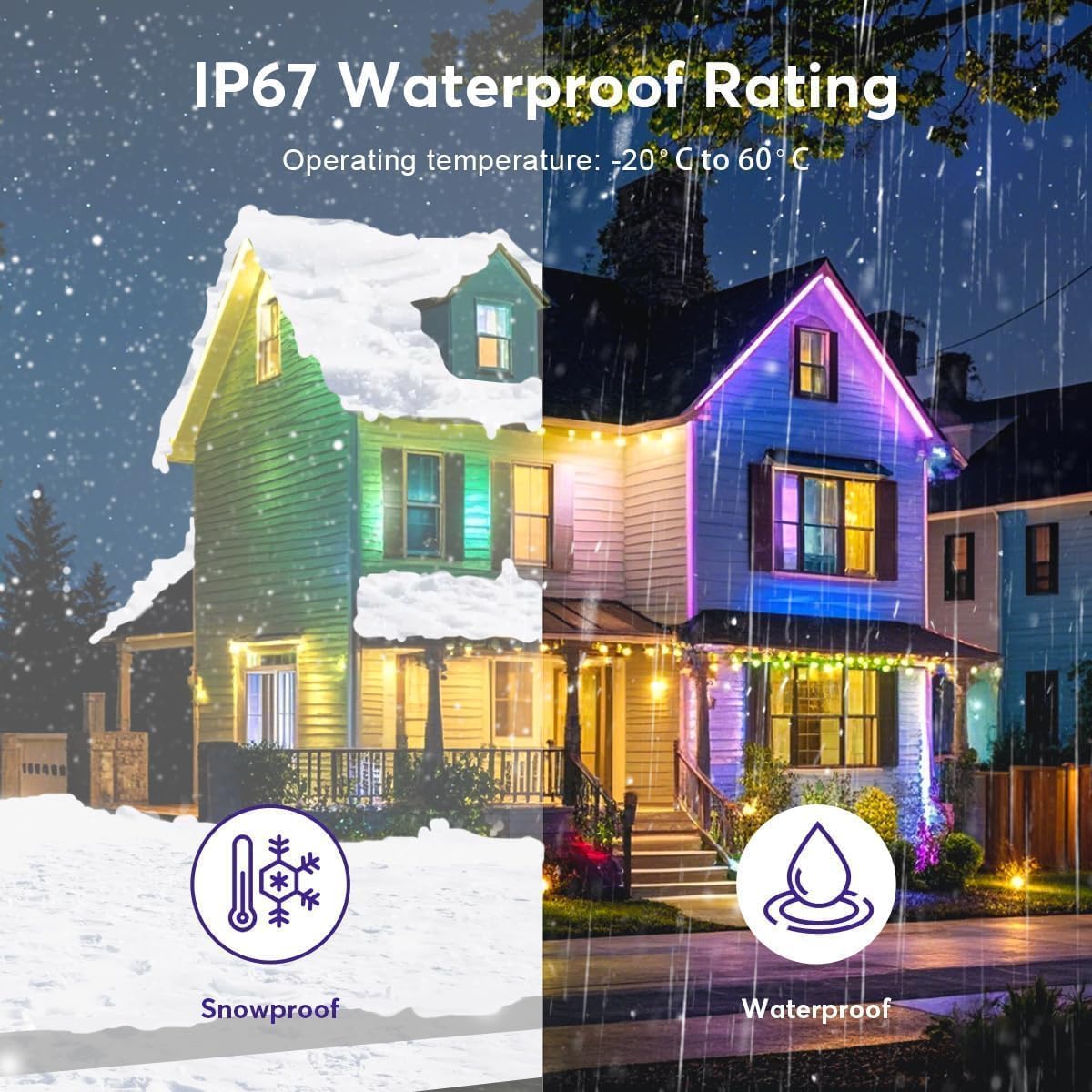 RaThun Permanent Outdoor Lights, 150ft Smart RGB+IC LED Lights Outside with 16 Million DIY Colors, IP67 Waterproof Eternity Eaves Lighting for Christmas Halloween Holiday Daily Decorations