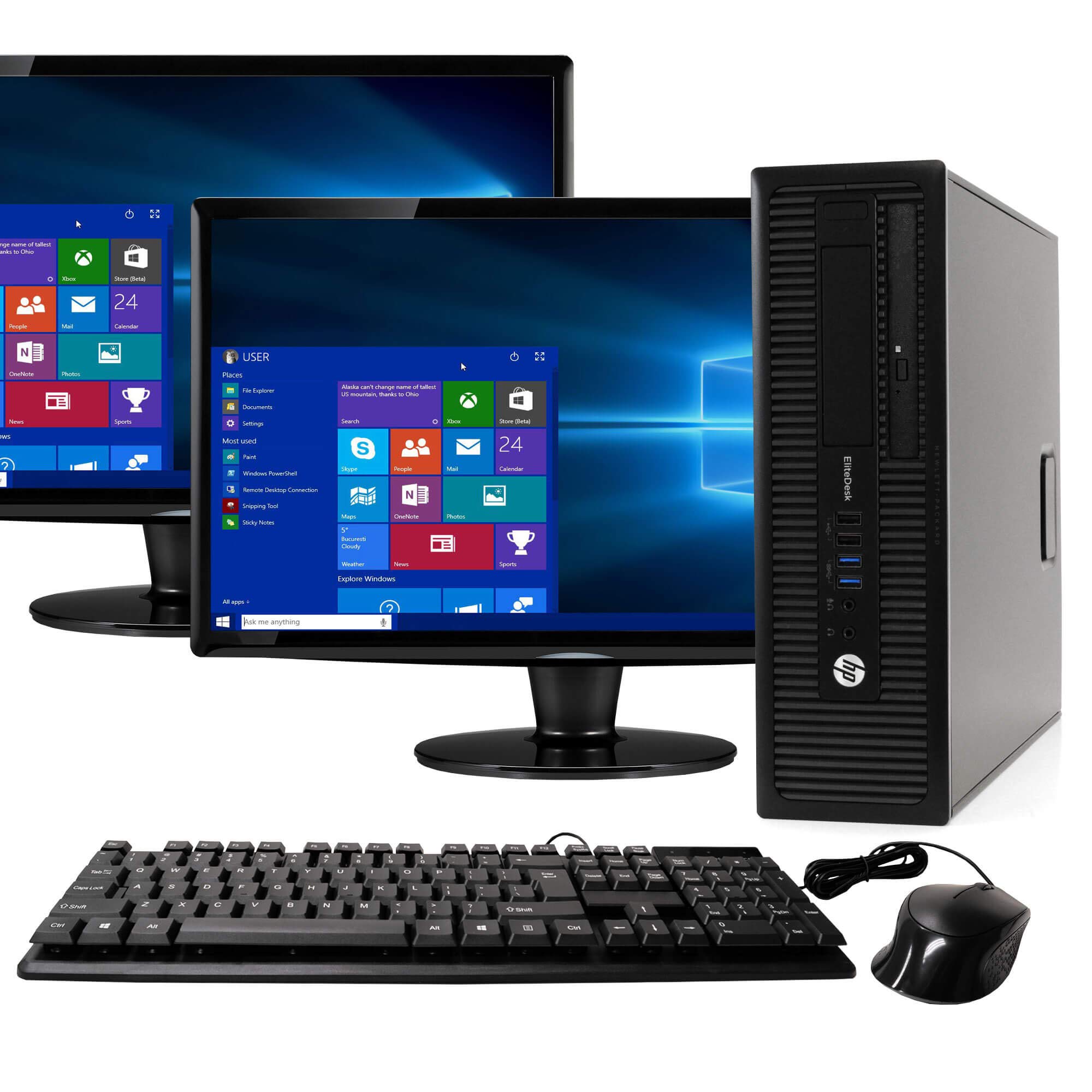 HP Elite 800G1 Desktop Computer Package - Intel Quad Core i5 3.3GHz, 16GB RAM, 240GB SSD 2TB HDD, Windows 10 Pro, Dual 19 inch Monitors, Keyboard, Mouse (Renewed)