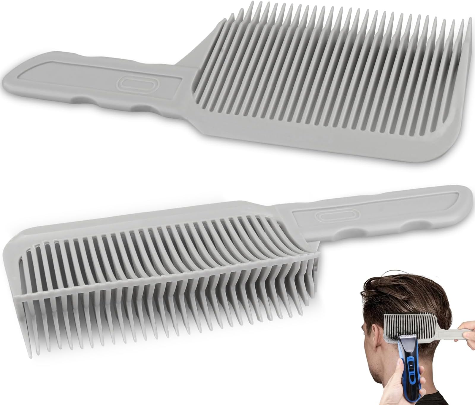 Fade Combs - 2PCS Barber Gradient Positioning Combs, Flat/Curved Push Edge for Blending Fades, Hair Cutting Guide Tools for Home & Salon Use