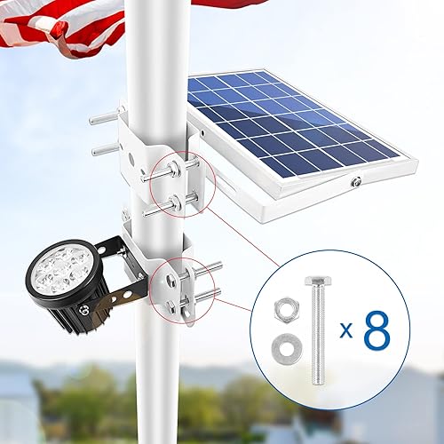 Miniatura 9 de APONUO Luz solar para asta de bandera, diseño de soporte alimentado por energía solar, se adapta a mástil de bandera de 1.4 a 3 pies, 2 brillos del