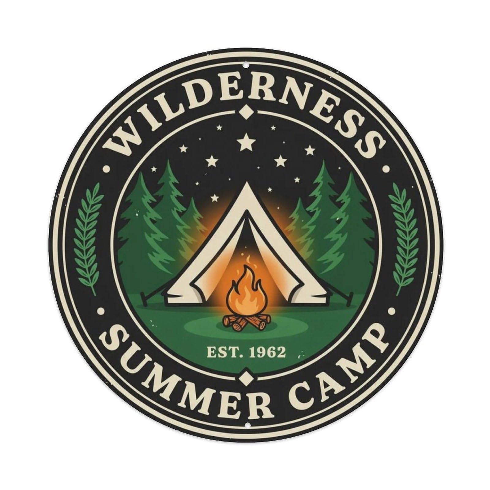 Vintage Camping Tent Campfire Metal Tin Sign Plaque