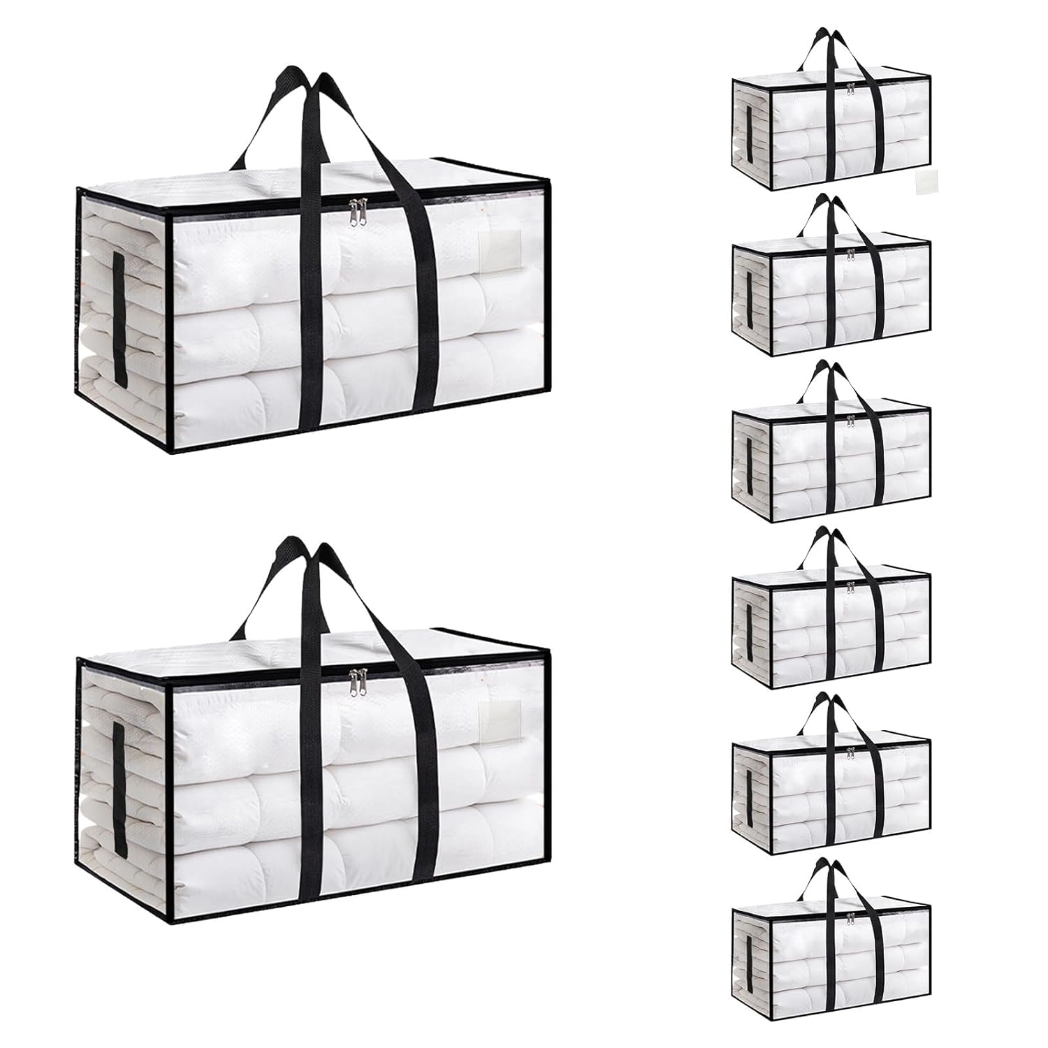 8 Pack-Extra Large Heavy Duty Moving Bags - Waterproof Storage Totes with Handles Zippers Foldable for College Dorm