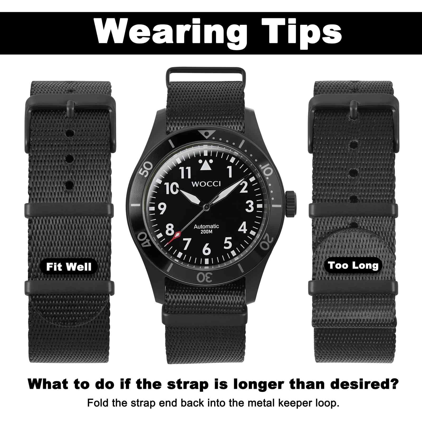 WOCCI Militär Nylon Uhrenarmbänder, Einteiliges Ersatzarmband aus Ballistischem Nylon für Damen und Herren, Kompatibler Uhrenanstoß 16mm 18mm 20mm 22mm