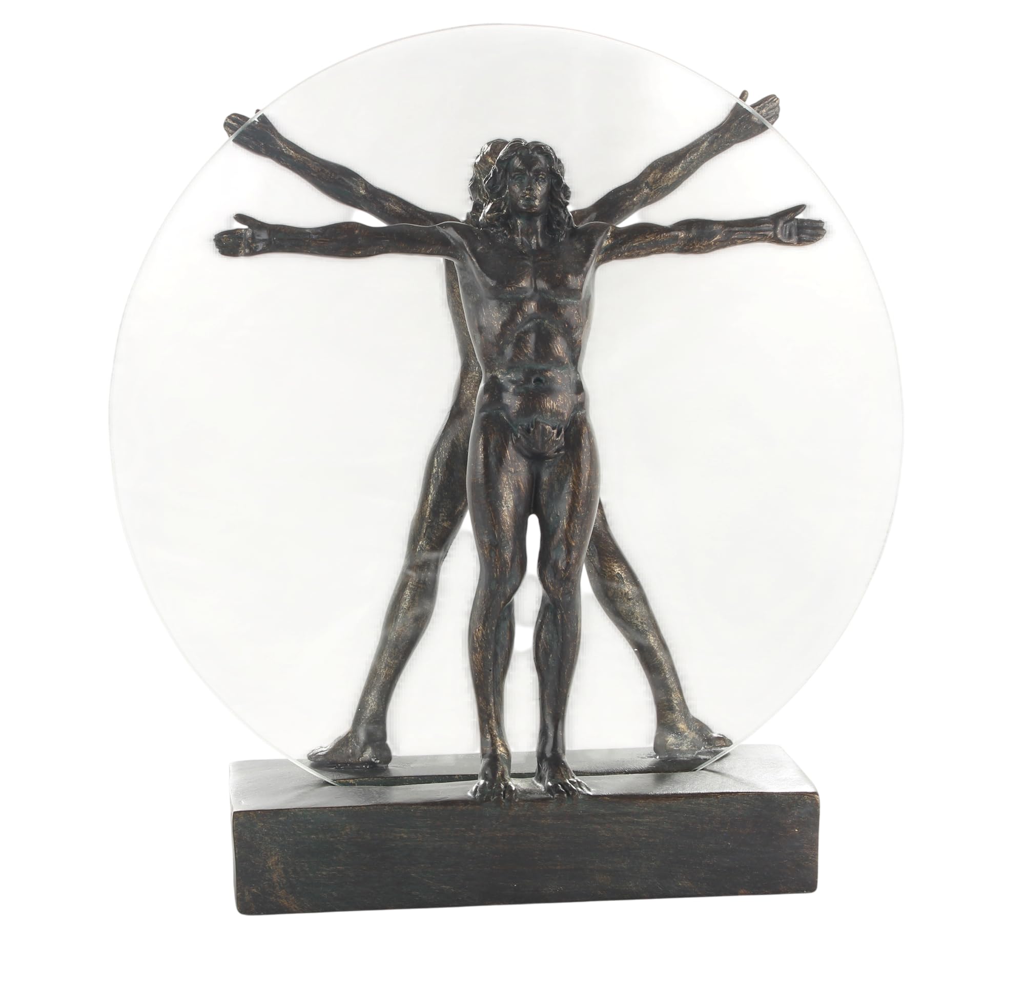 Skulptur Vitruvianischer Mensch nach Leonardo da Vinci – Resin mit Glasscheibe, Höhe 27,3 cm