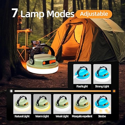 Miniatura 2 de Linterna de camping LED recargable 1000lm 2 en 1 10000mAh recargable luz de camping y cargador de teléfono para senderismo, viajes - 7 modos de luz