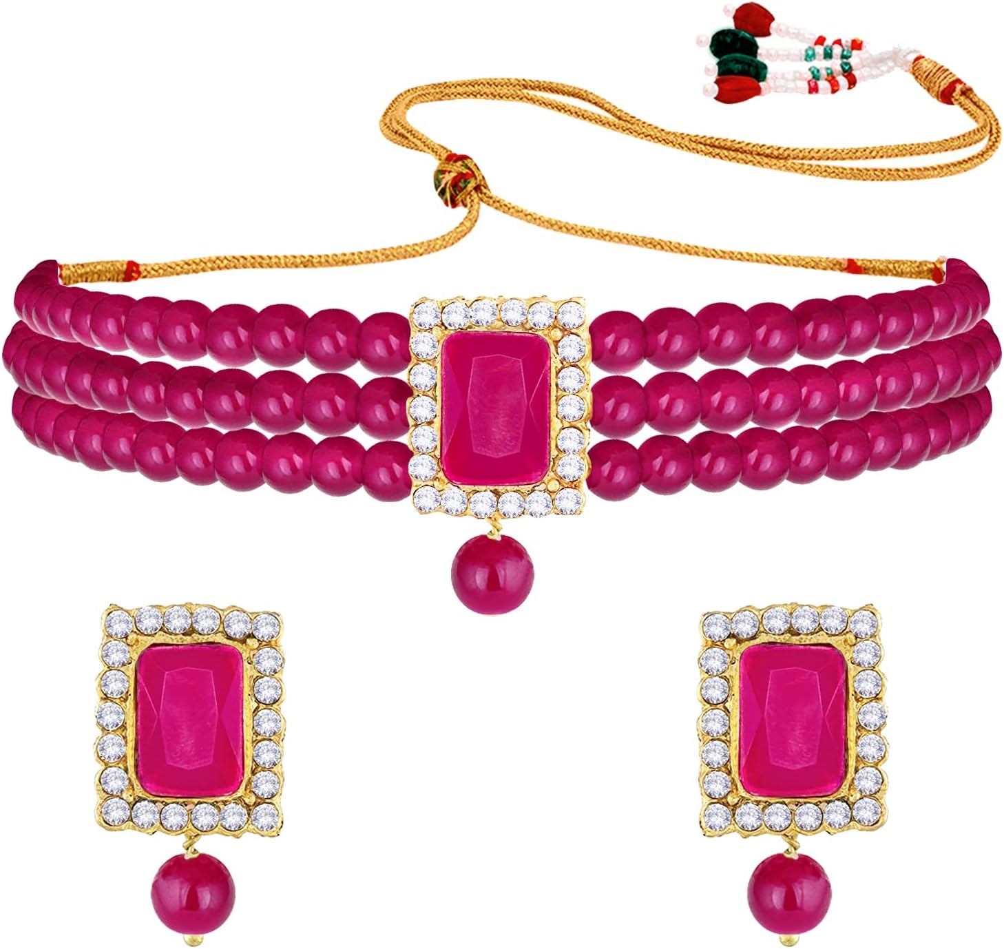 Aheli Ethnic Choker Necklace Earrings Wedding Bollywood Party Jewelry Set Gift for Women