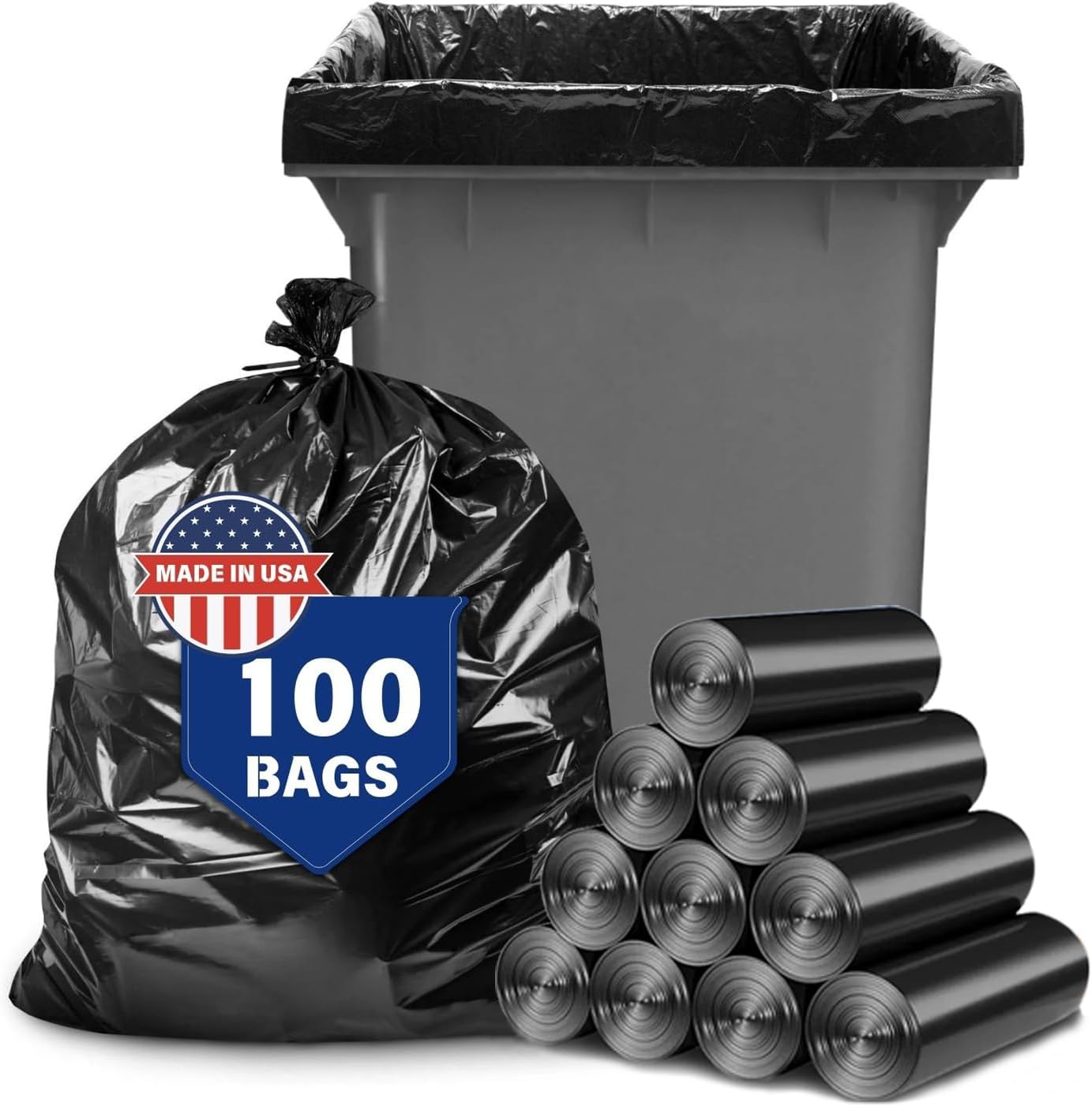 55-60 Gallon Trash Bags, 100 Count 1.2MIL (30 Microns) Thickness Heavy Duty Garbage Bags, Sturdy & Tear-Resistant Large Trash Liners for Kitchen Yard Outdoor Commercial Use, Lawn Leaf Waste Bags