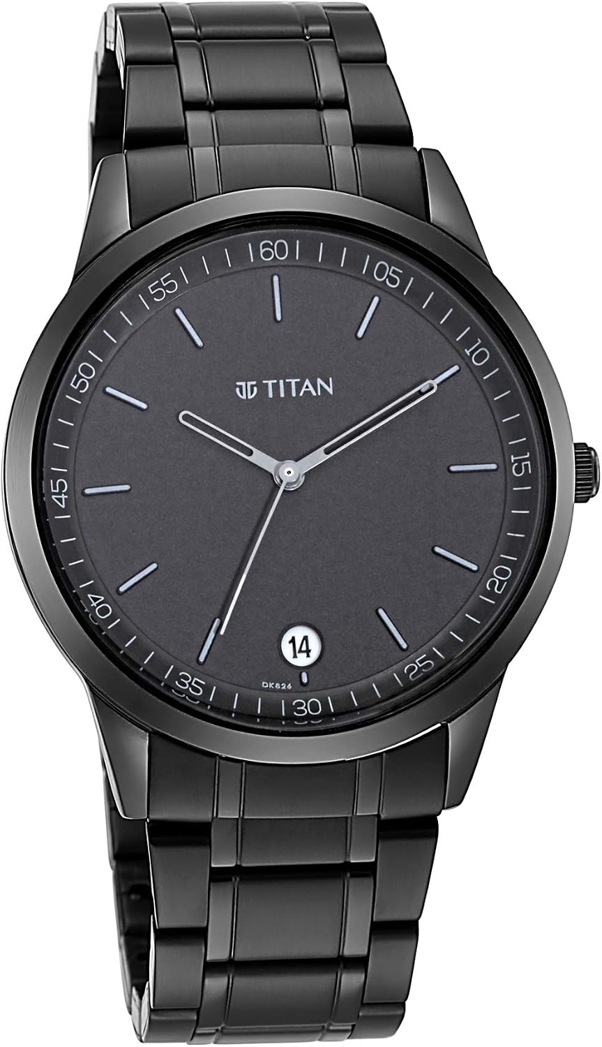 Titan Minimals Black Dial, Black Metal Strap Analog Round Watch for Men's