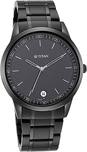 Titan Minimalist Quartz Analog with Date Black Dial Black Metal Strap Watch For Men - NT1806NM01