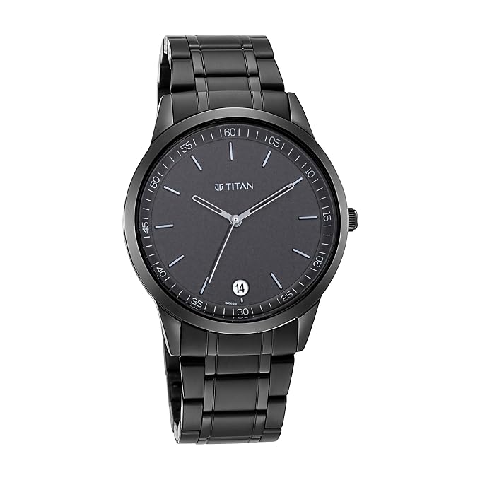 Titan Minimalist Quartz Analog with Date Black Dial Black Metal Strap Watch For Men - NT1806NM01