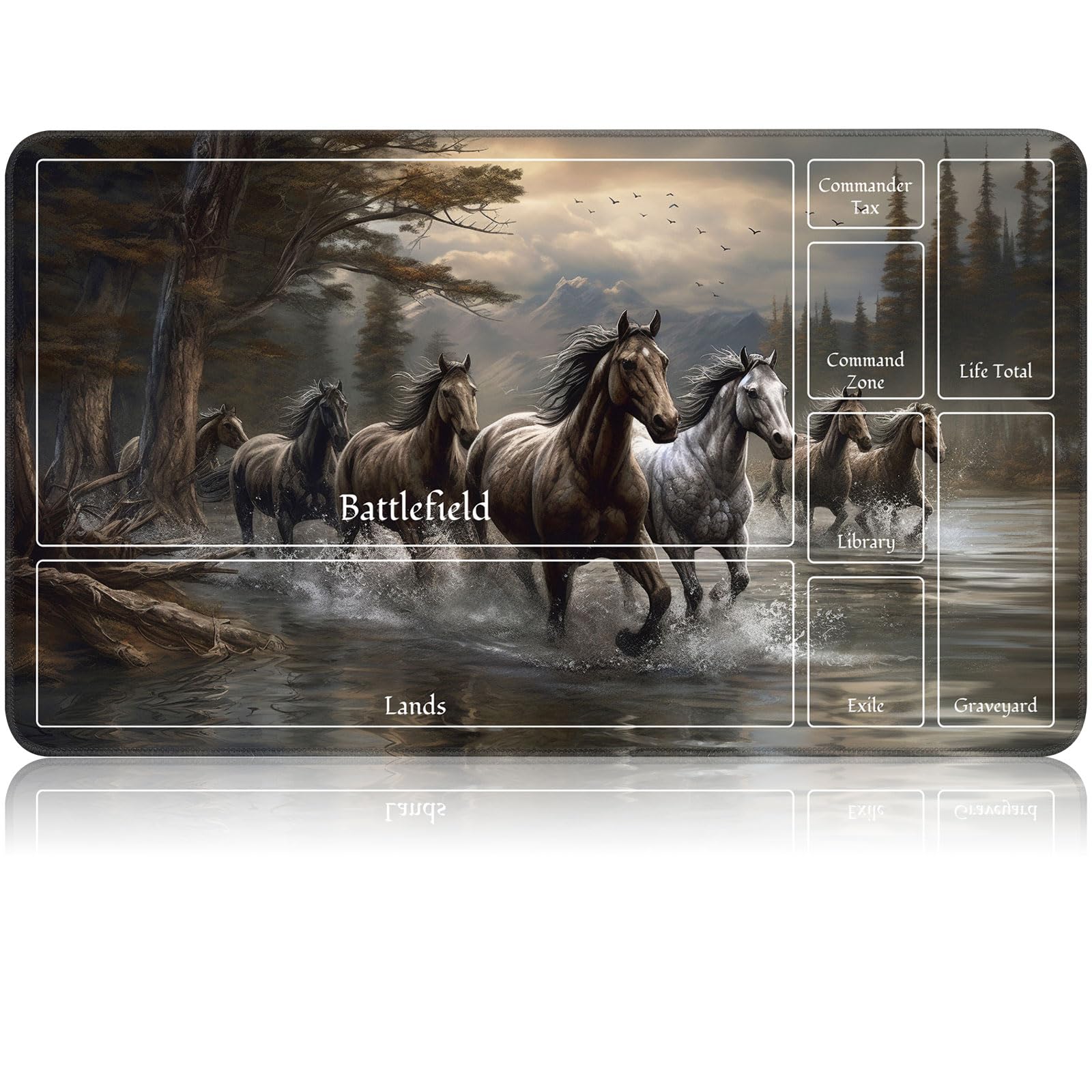 for MTG Game Playmat, for Magic TCG Rubber Play mat,Tabletop Card Playmats with Smooth Surface,Trading Card Inked Game Mat with New Zones,Battle Game,Horses in River — image 1