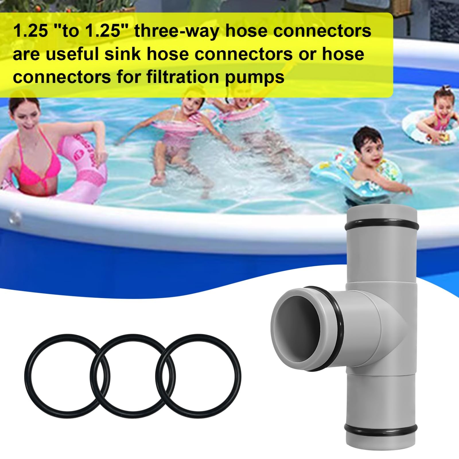 Adaptador de manguera de repuesto para bomba de piscina de 3,25 cm de diámetro, junta en T, gris (3 interfaces)