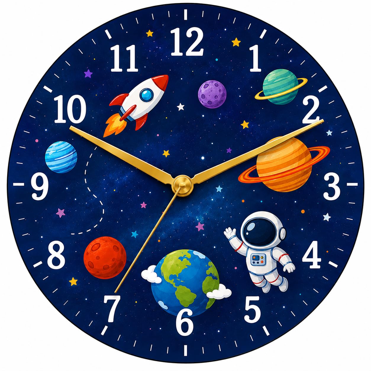 Astronomy Theme Wall Clock # Space Explorer # Planet & Astronaut # 9 Inch Round # Acrylic#Glossy#-image-23