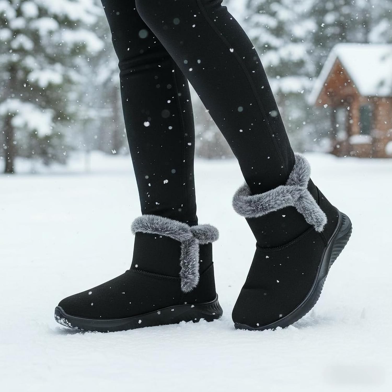 Winter Snow Boots for Women: Suede Fuzzy Ankle Boooties Anti-Slip Warm Comfortable Water Resistant Outdoor Shoes