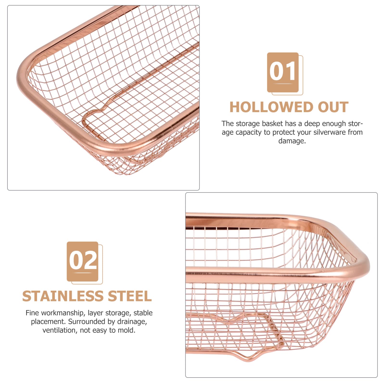 Zerodeko 3pièces Panier De Rangement Pour Couverts Inoxydable Organisateur De Et Ustensiles De Cuisine Pratique Et Pour Cuisine Bureau Doré