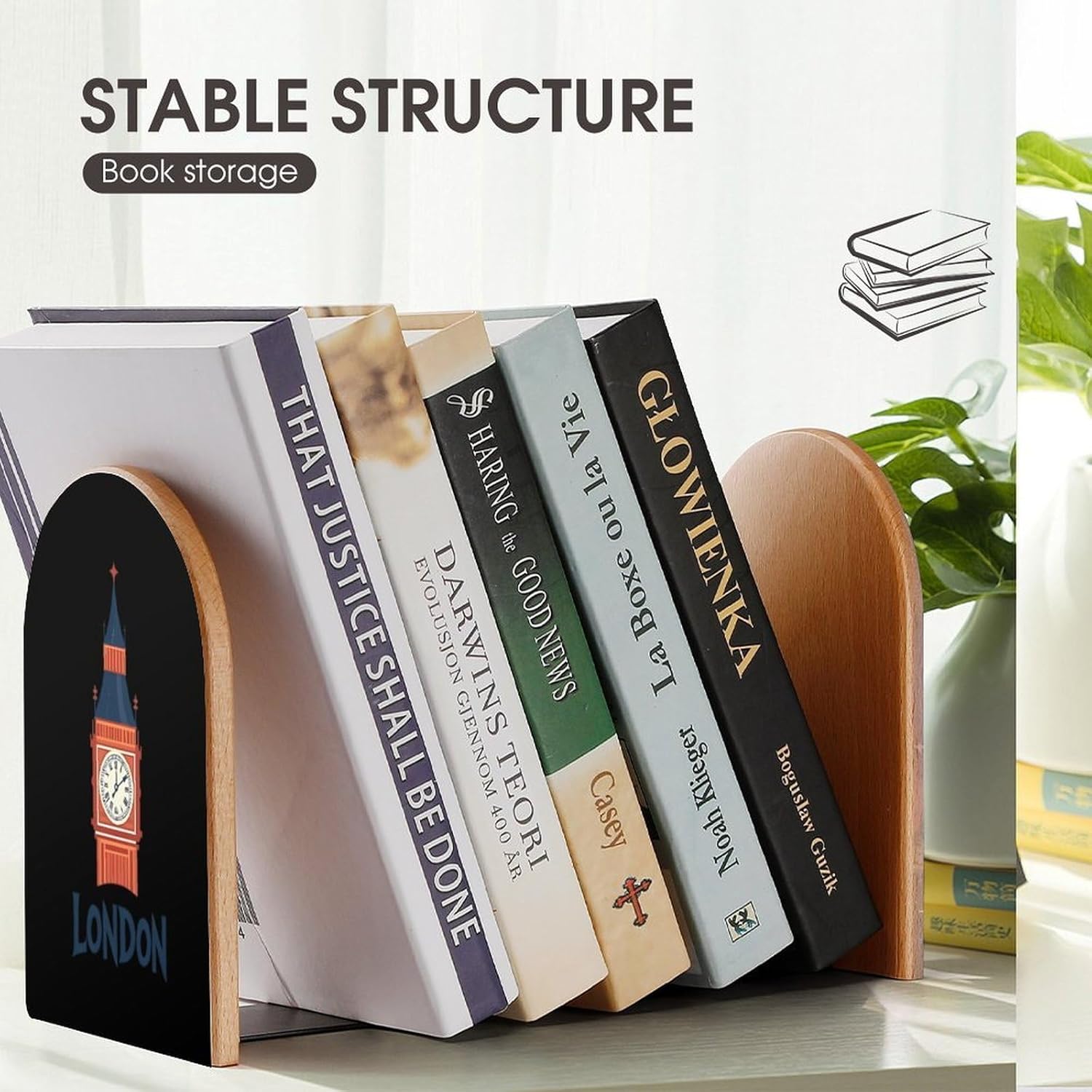 Ben Ben London Cute Wood Book Ends Decorative Bookends 1 Pair Non-Skid for Shelves Home Office 7 X 5 Inch