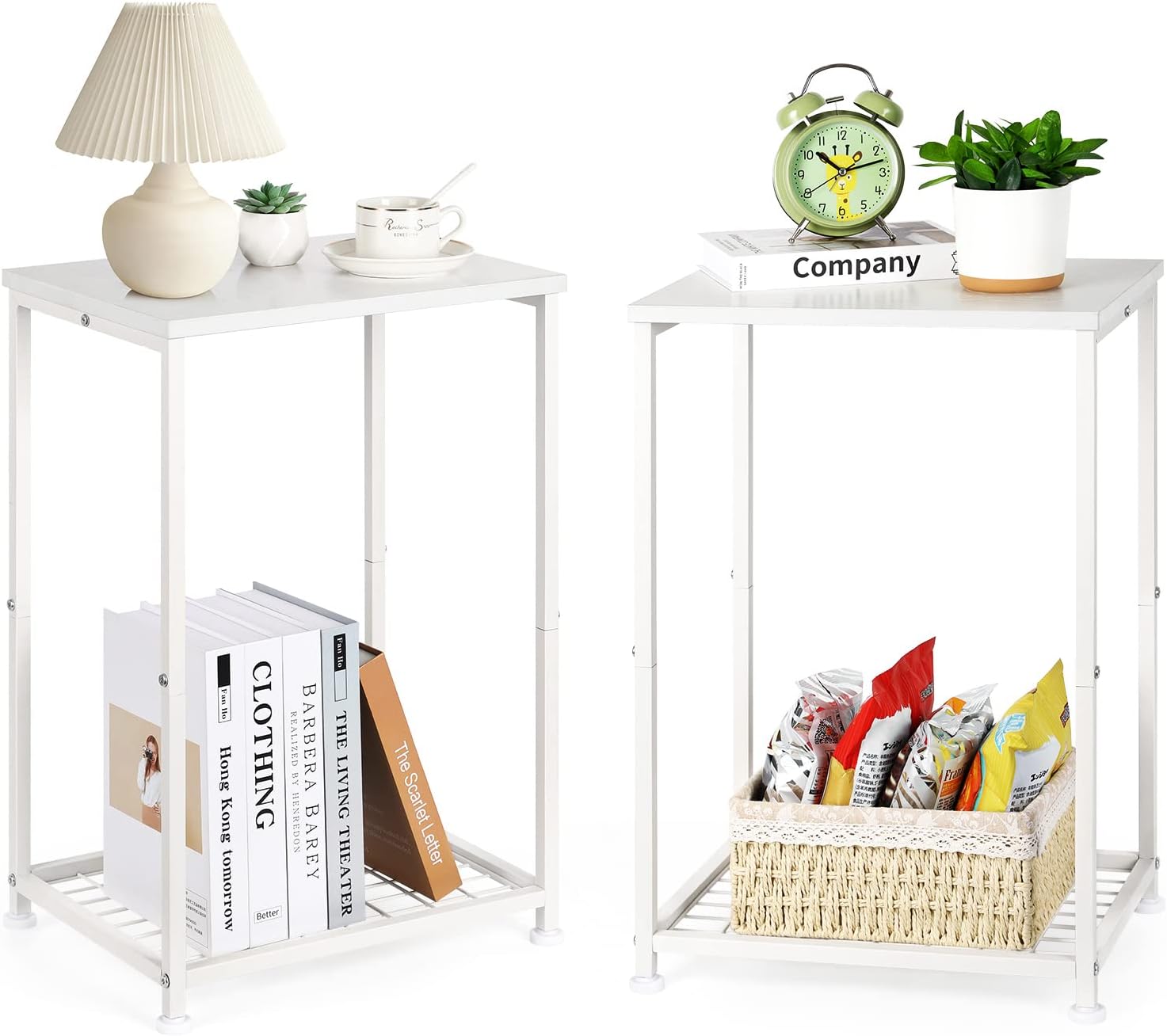 Furinno Turn-N-Tube Table D'Appoint, Table De Chevet Ovale À 2 Niveaux, Idéale pour Le Salon Ou La Chambre, Couleur Pin Ambré