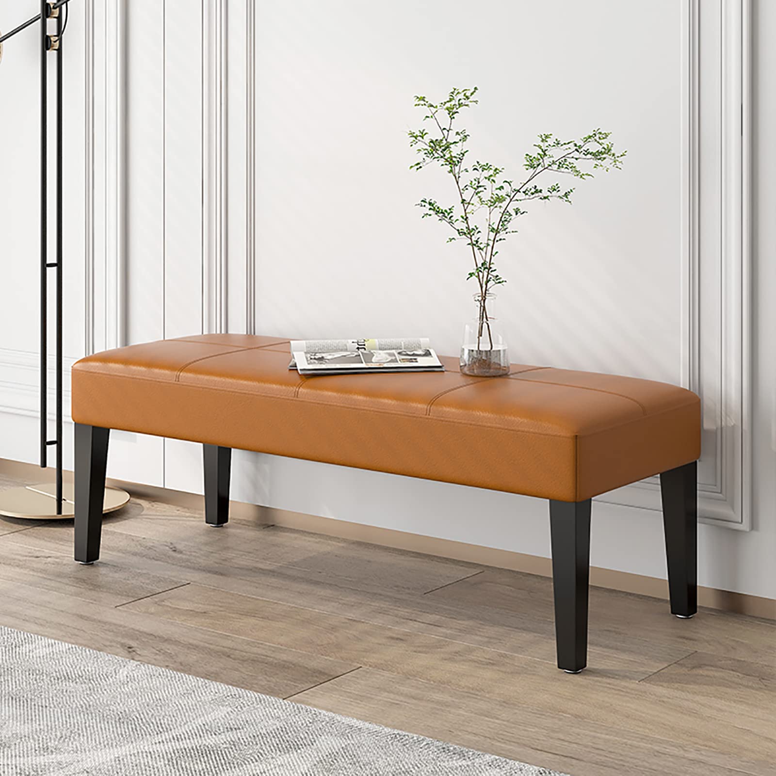 GHFXSCV Modern PU Leather Storage Foot Rest Bench, Upholstered Entryway Shoe Storage, Rectangle Footrest Stool with Wood Legs, Stylish Leather Accent for Living Room & Hallway