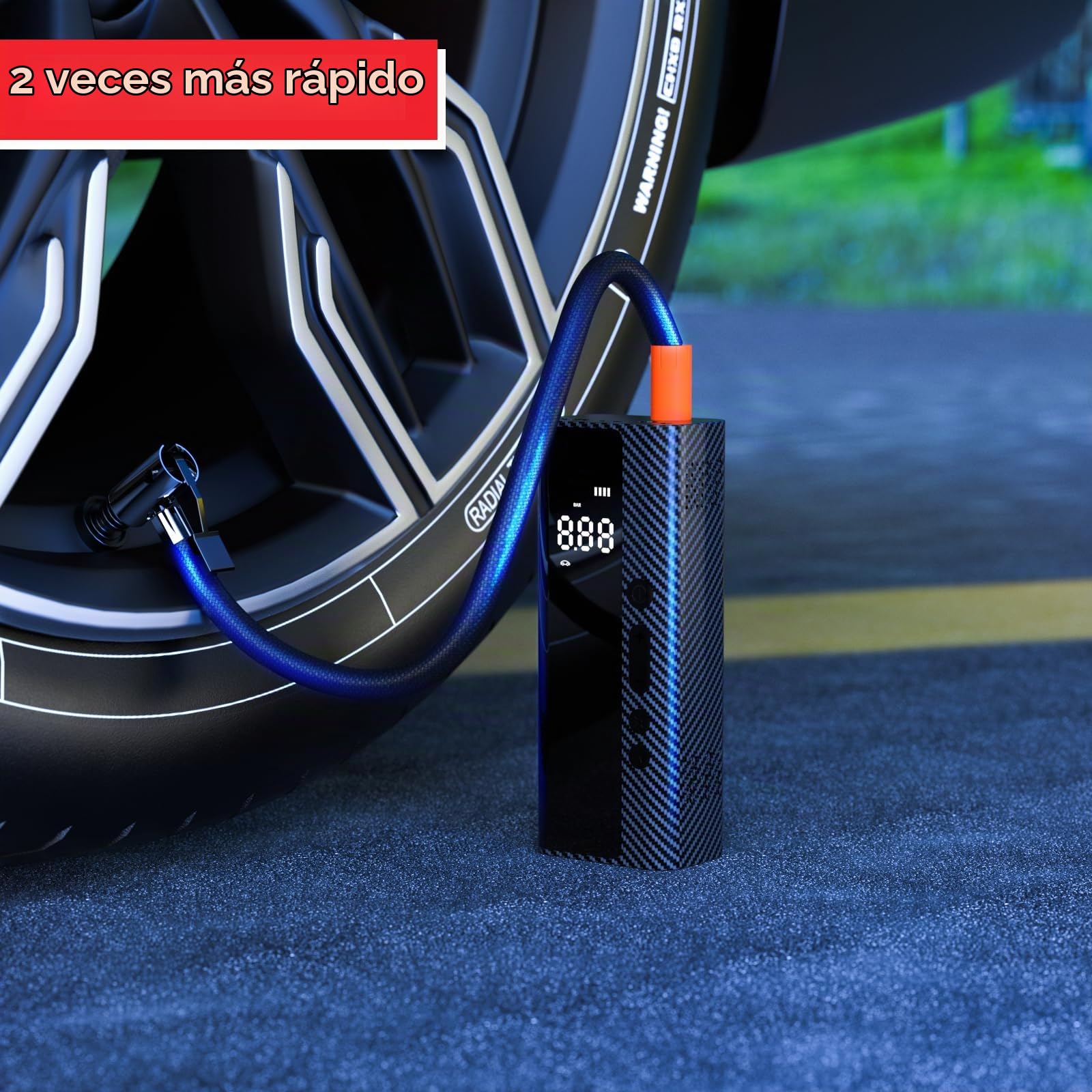Compresores de Aire portátiles, 150PSI - Inflador electrico para Ruedas de Coche y moto - Mini Bomba para Bicicleta con Pantalla LCD Digital y Linterna LED