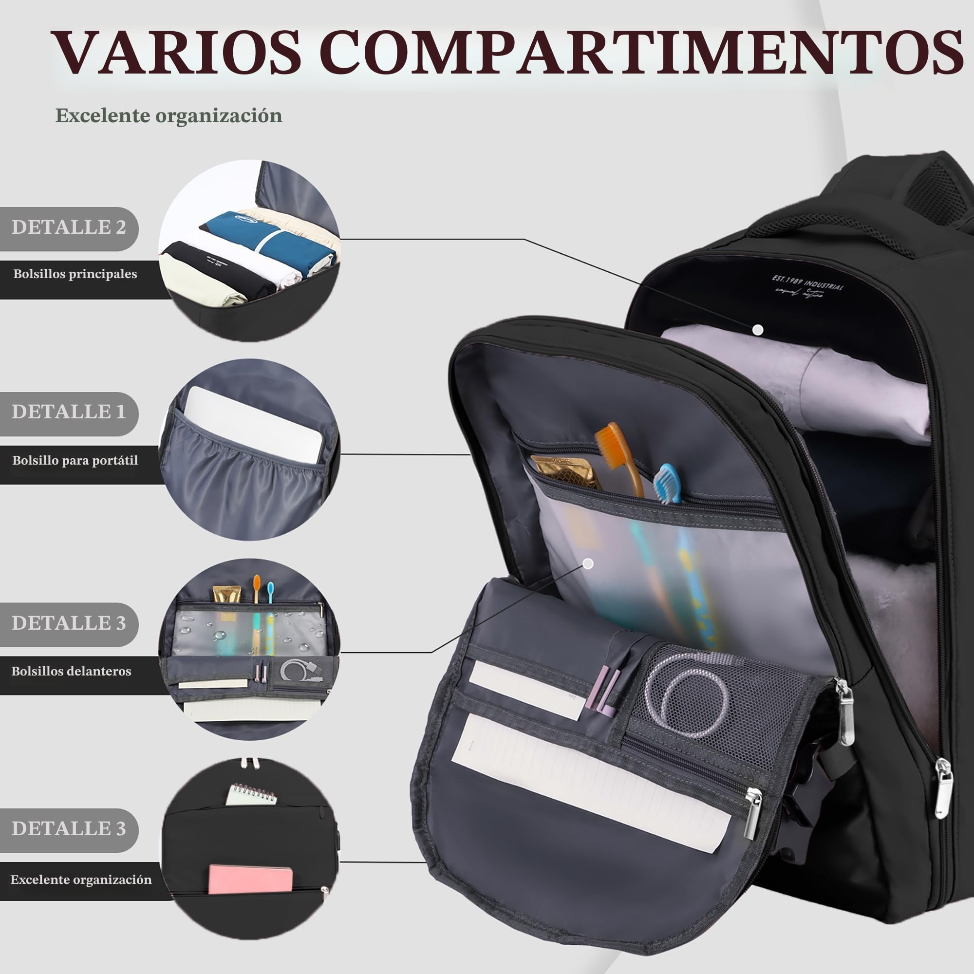 WOUIYO Mochila Viaje Cabina Avion 45x36x20 Para Easyjet 30L Mochila de Viaje Equipaje de Mano Mochila 45x36x20 Maletas de Viaje Cabina para Portatil de 15.6 Pulgadas