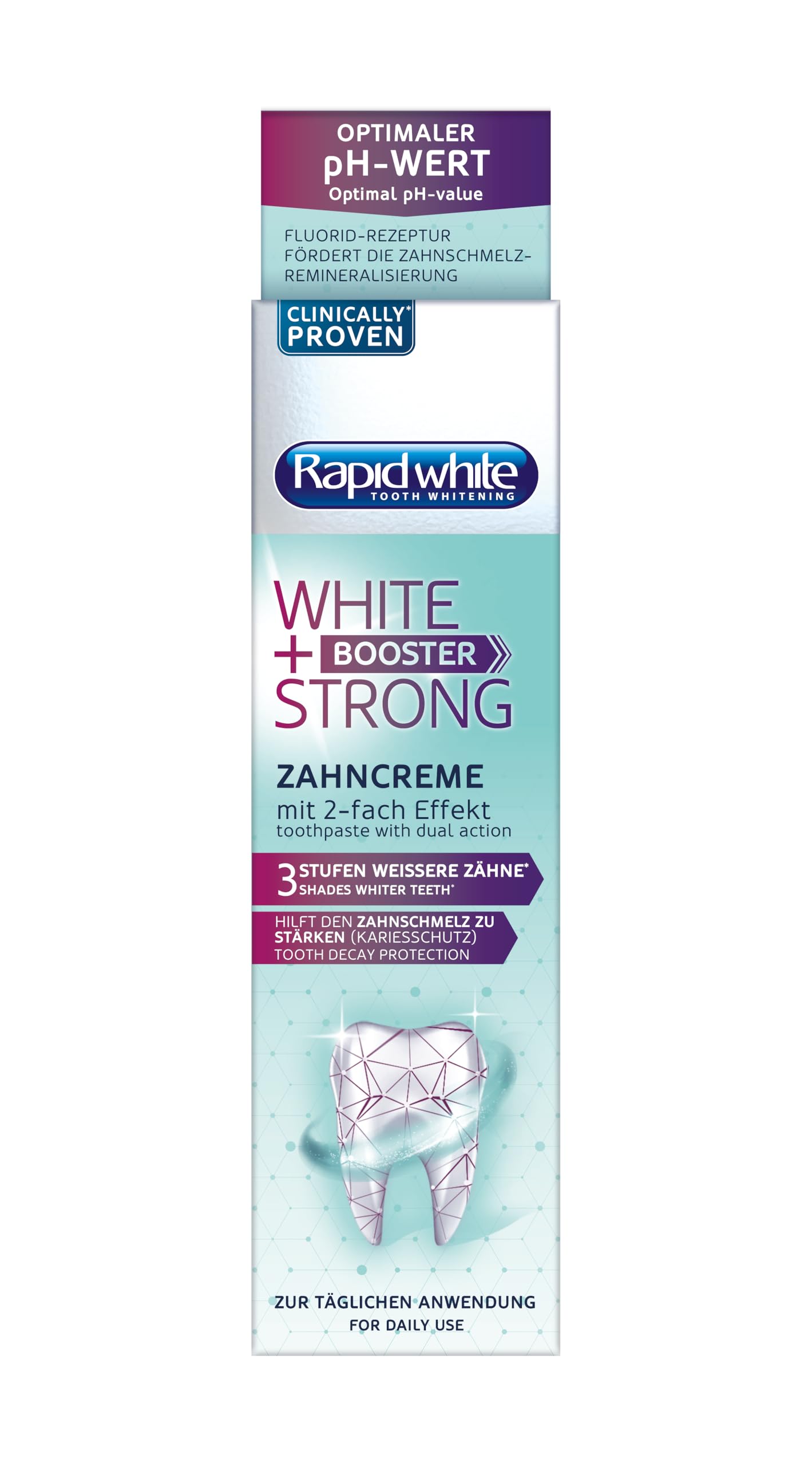 Rapid White WHITE + STRONGBOOSTER Zahnpasta | für sofort weißere Zähne | mit optimalem pH-Wert und Kariesschutz | 75ml  
