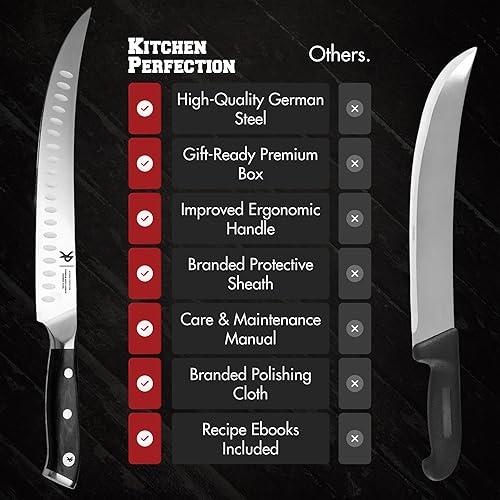 Miniatura 6 de KITCHEN PERFECTION 10” Butcher Knife for Meat Cutting & Trimming-Ultra Sharp Cimeter Breaking Carving Knife with Sheath- Premium German Steel,Full