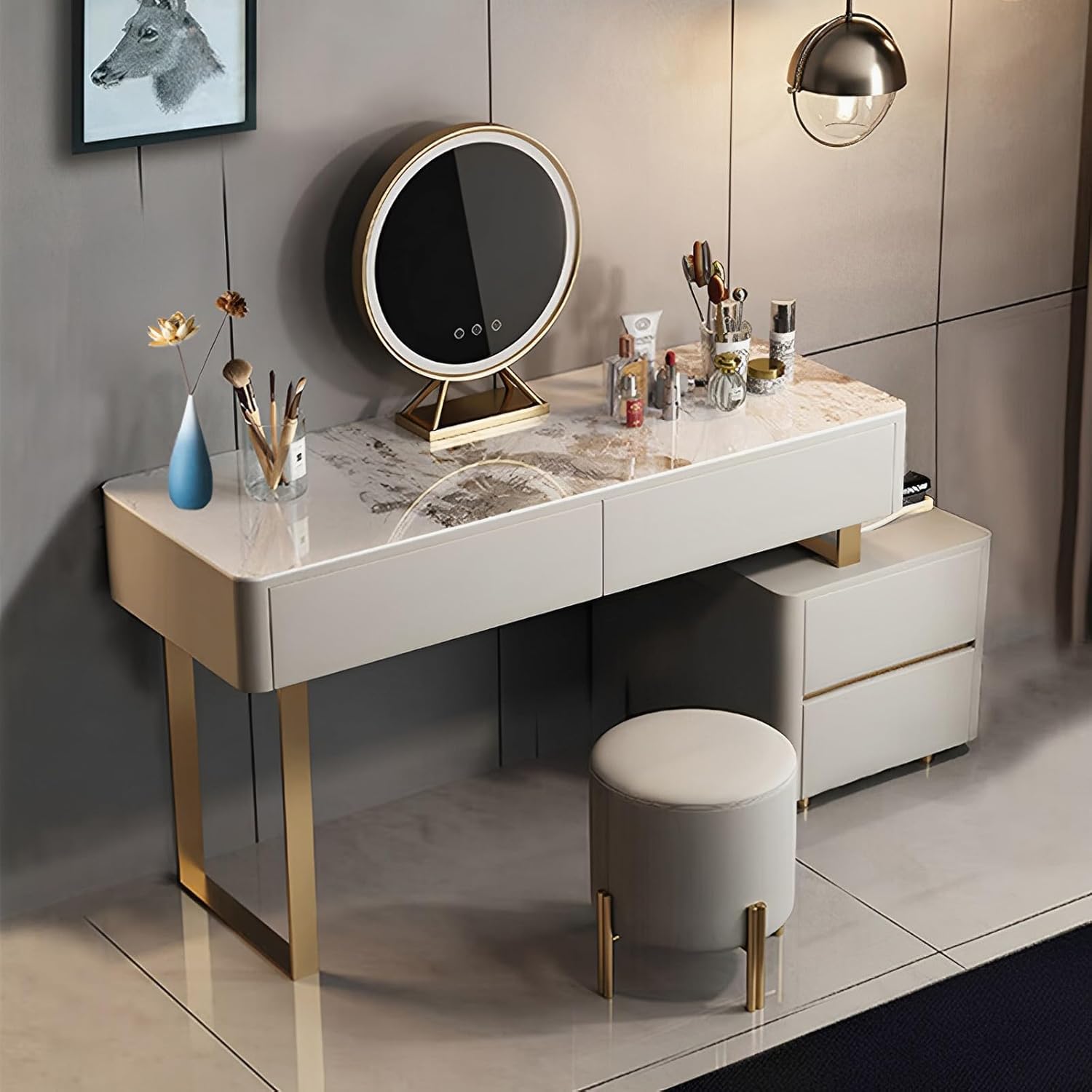 HIMAmonkey Makeup Vanity with Mirror and Light, Dressing