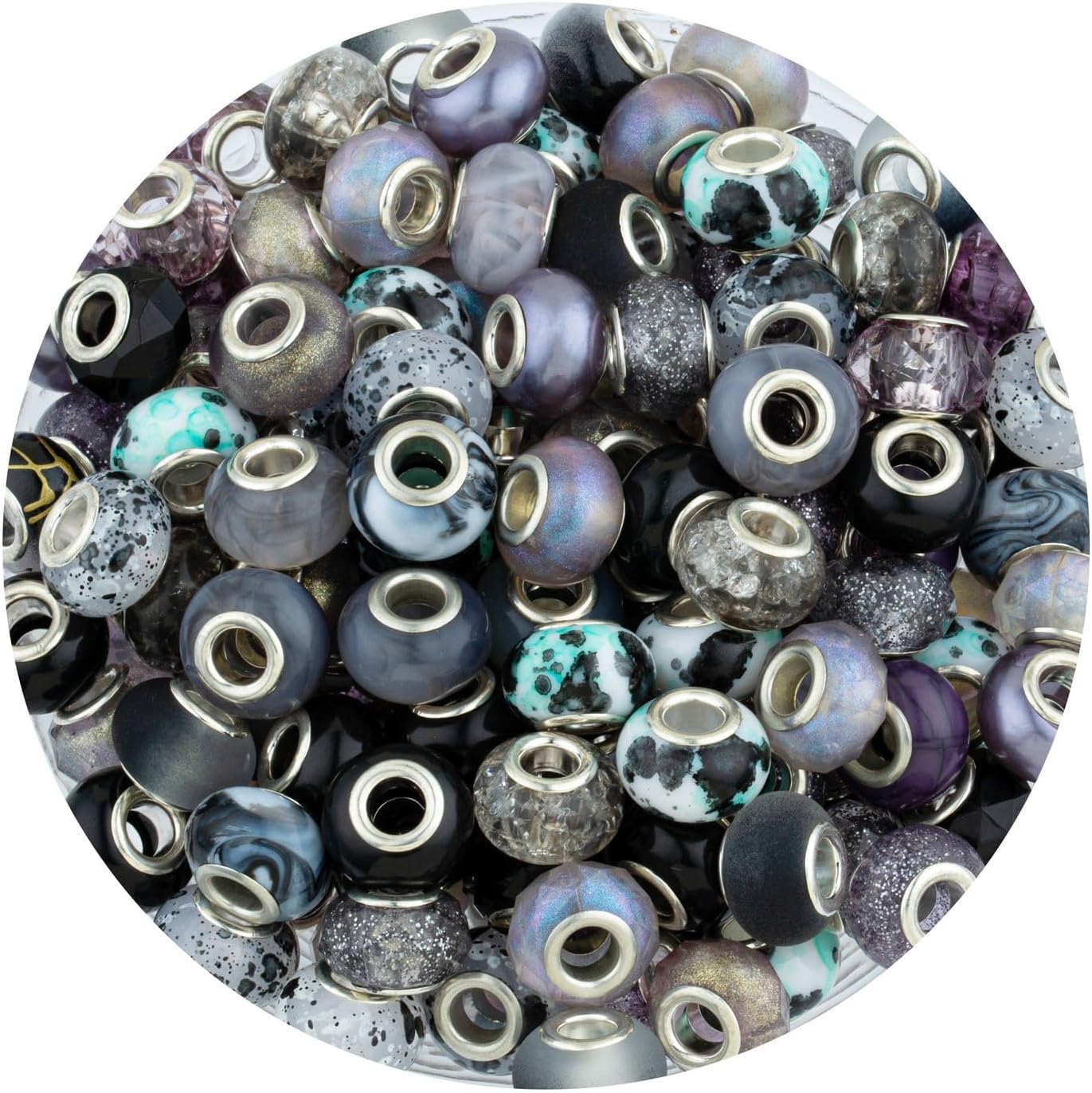LAIDANLA Rainbow Large Hole Beads, 200pcs 15mm European Style, Resin, Plastic, Acrylic, Round, Loose Beads for Jewelry Making, Crafts, Decoration