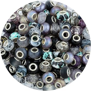 خرز LAIDANLA Black Mix ذو الفتحة الكبيرة، 100 قطعة من الراتنج المستدير مقاس 14 مم، البلاستيك، خرز الأكريليك السائب لصناعة المجوهرات والحرف اليدوية والديكور